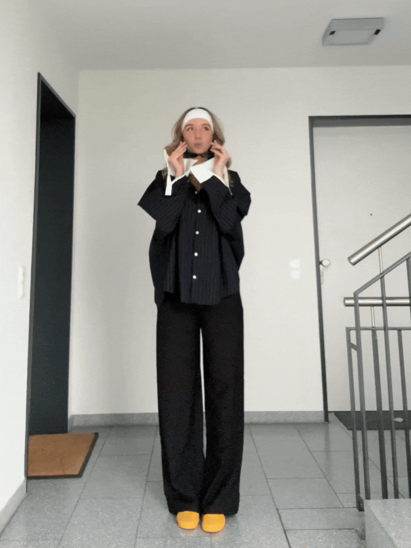 Contrast Lined Pinstriped Shirt Dark Blue