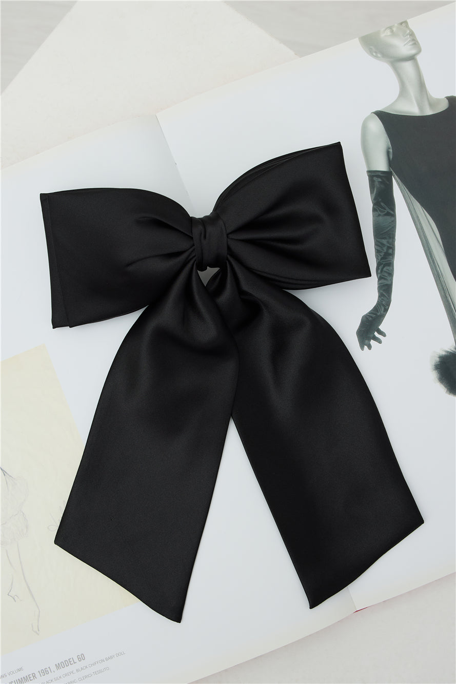 Satin Bow Hair Clip Black