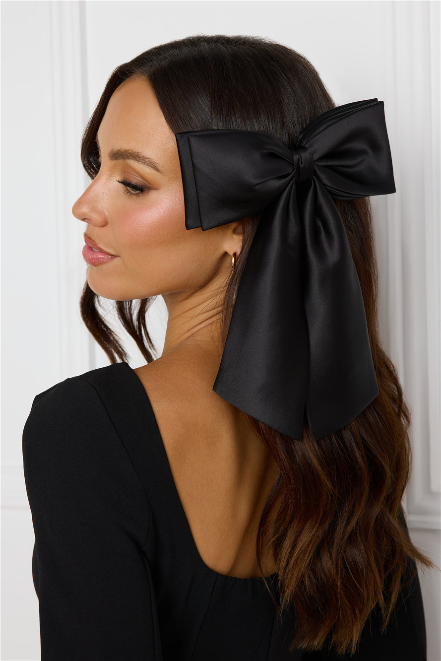 Satin Bow Hair Clip Black