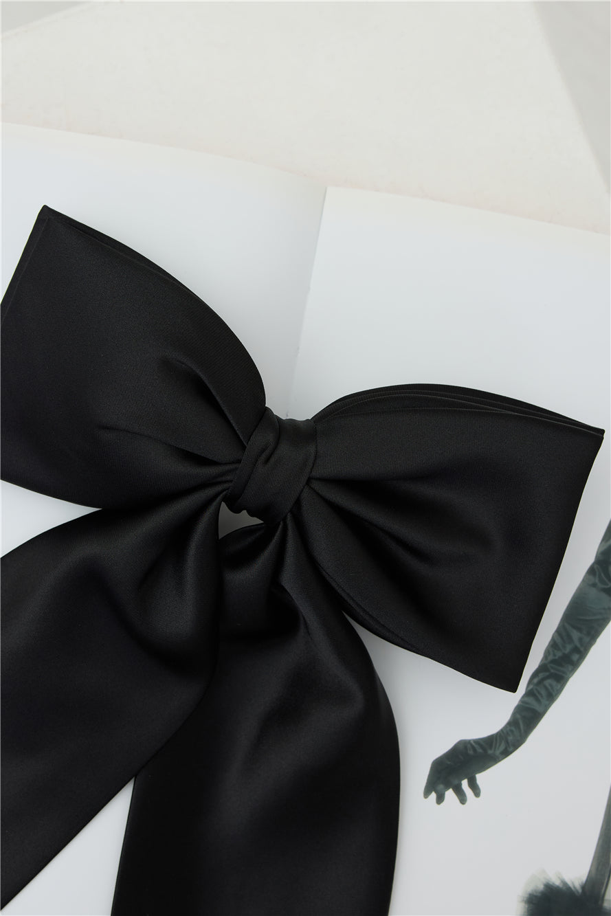 Satin Bow Hair Clip Black