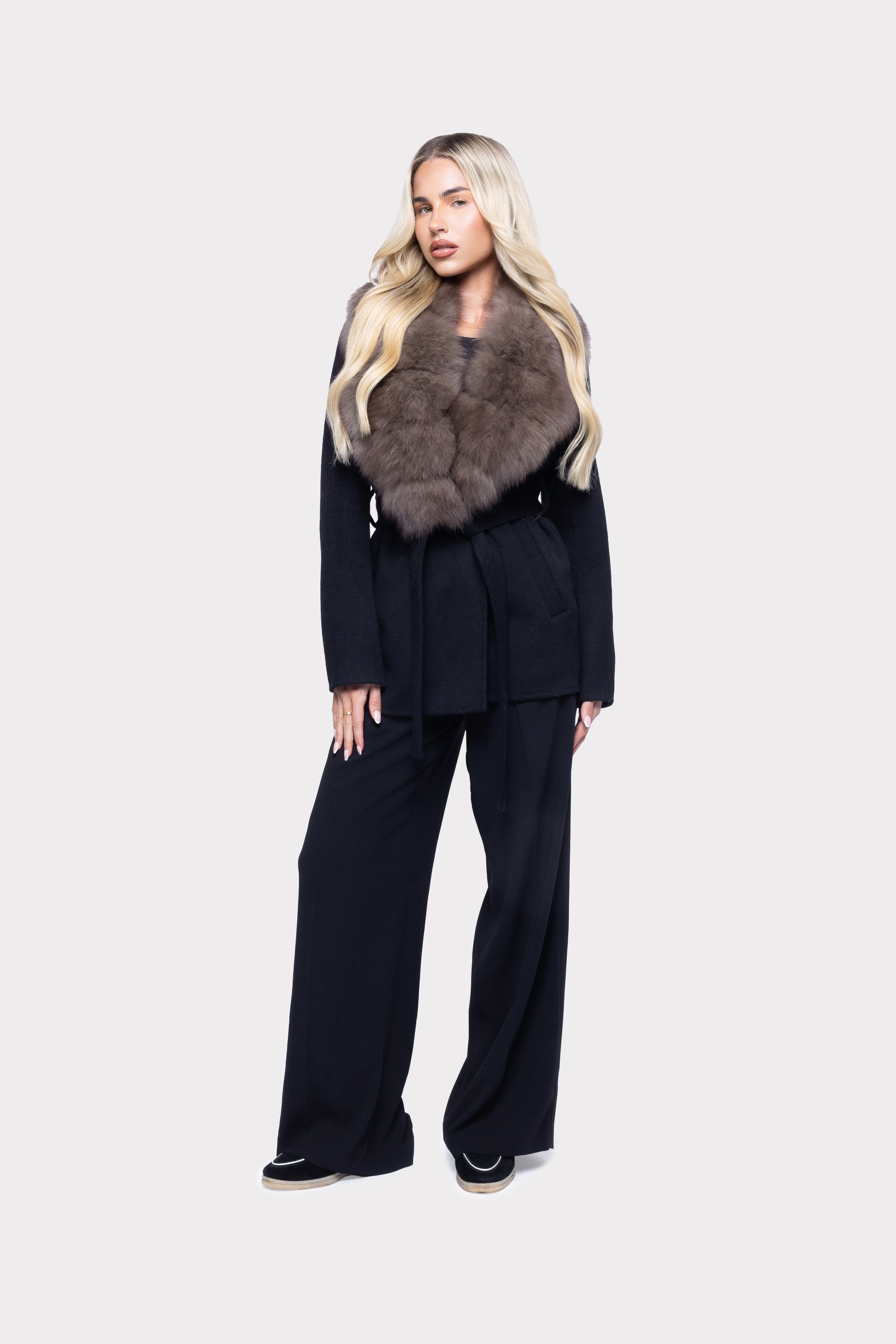 Evelyn Luxe Wool Coat with Fur Collar