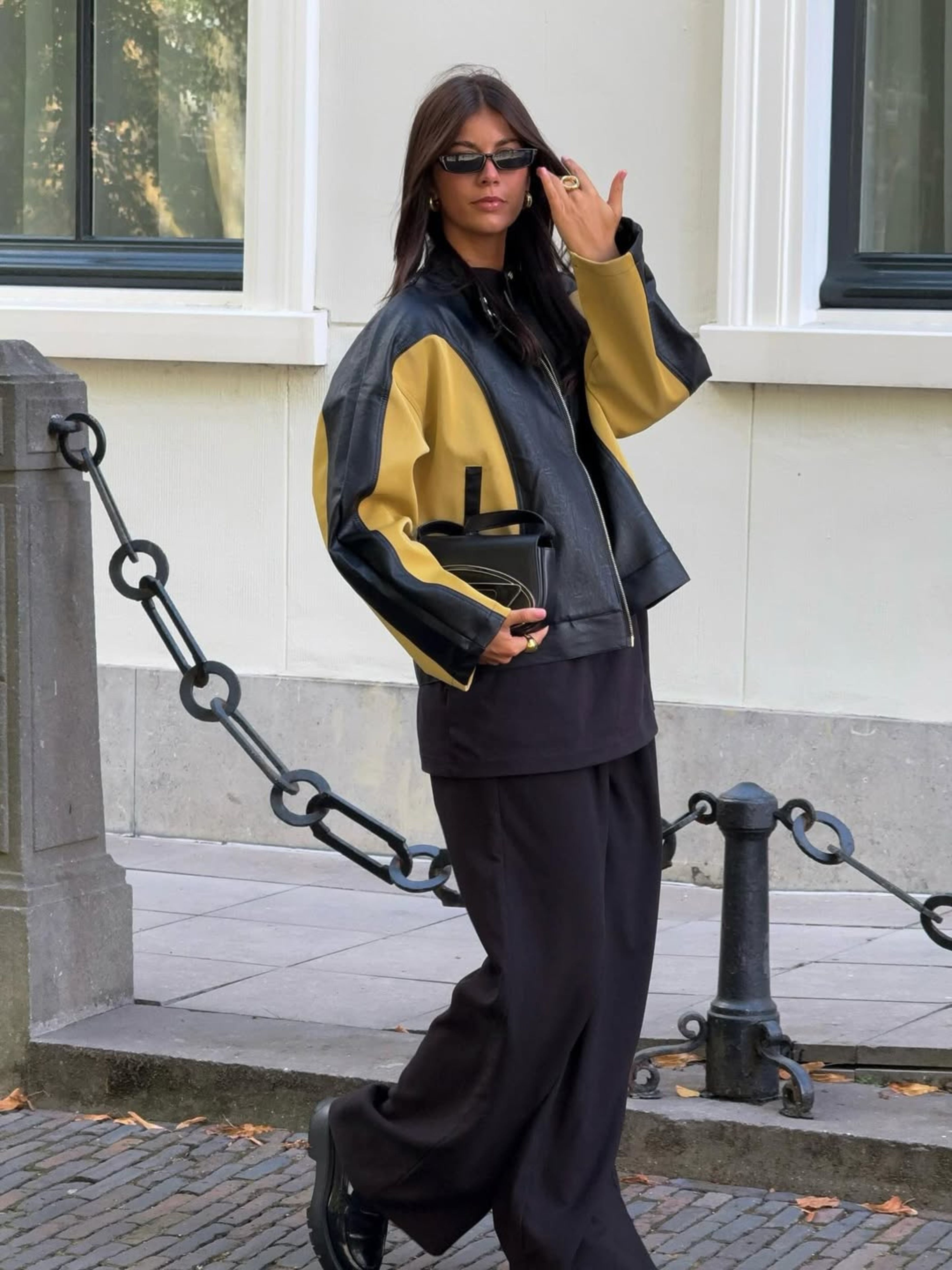 Bicolour Round Collar Jacket Camel