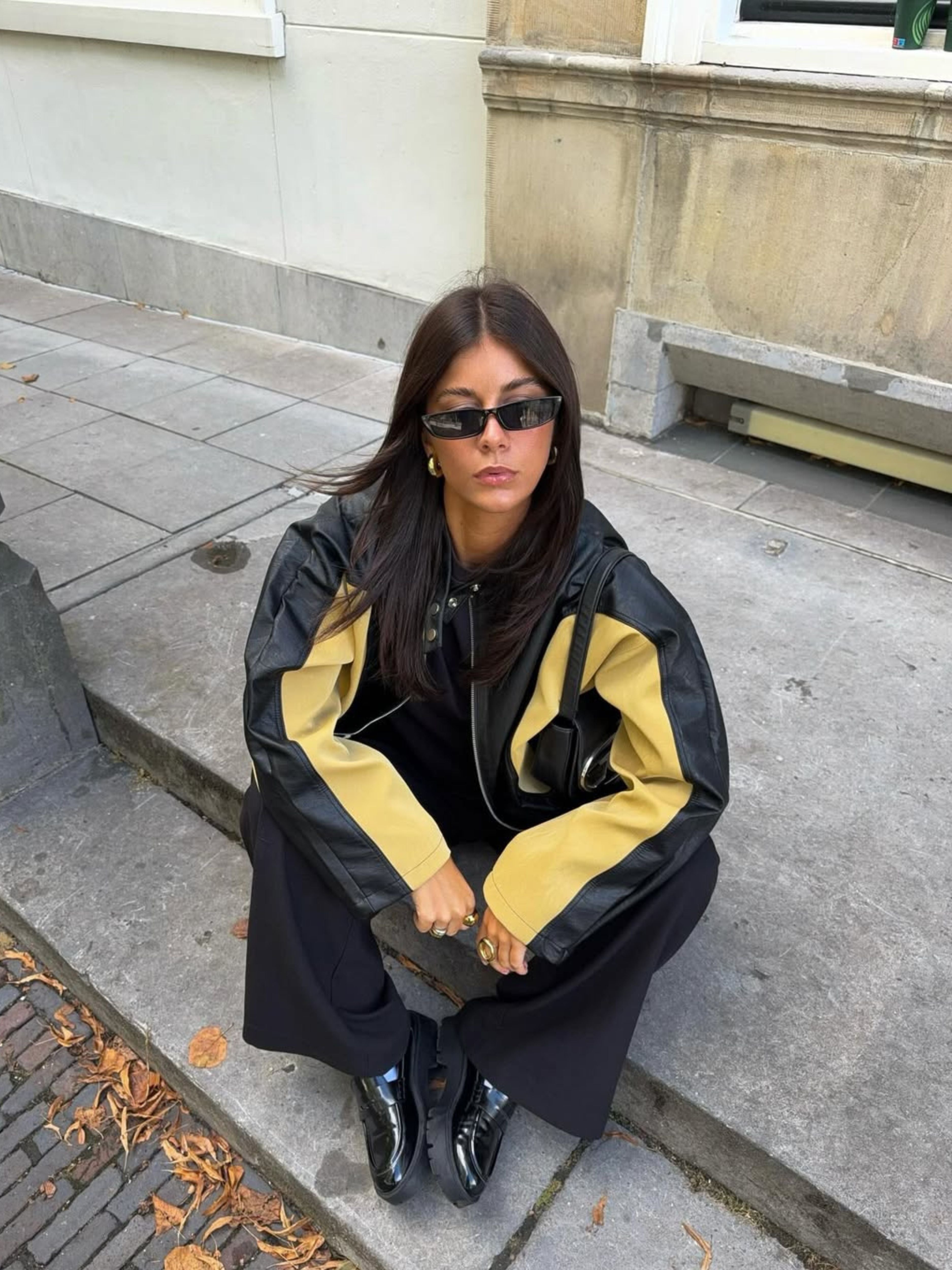 Bicolour Round Collar Jacket Camel