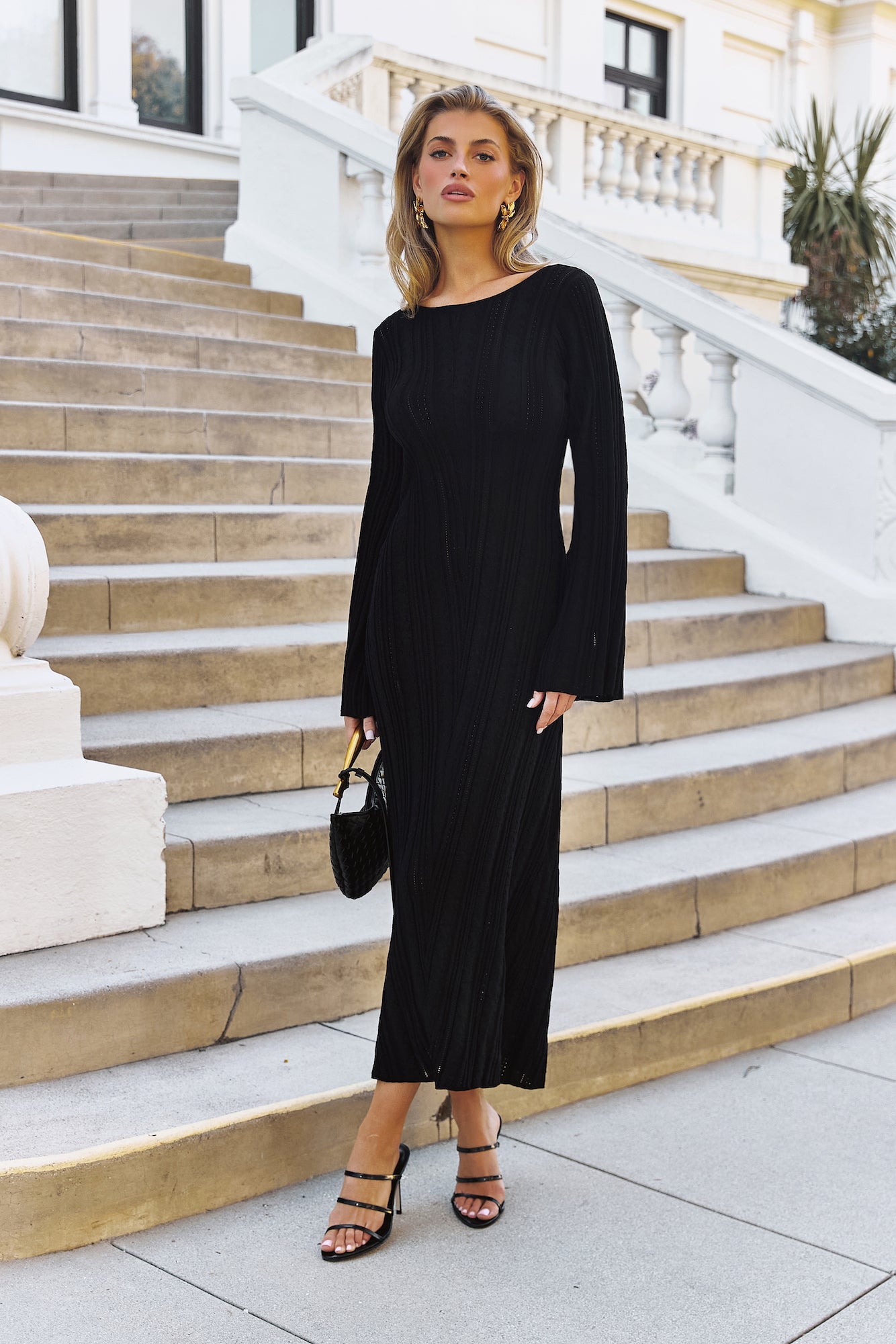 Love On Holidays Long Sleeve Maxi Dress Black
