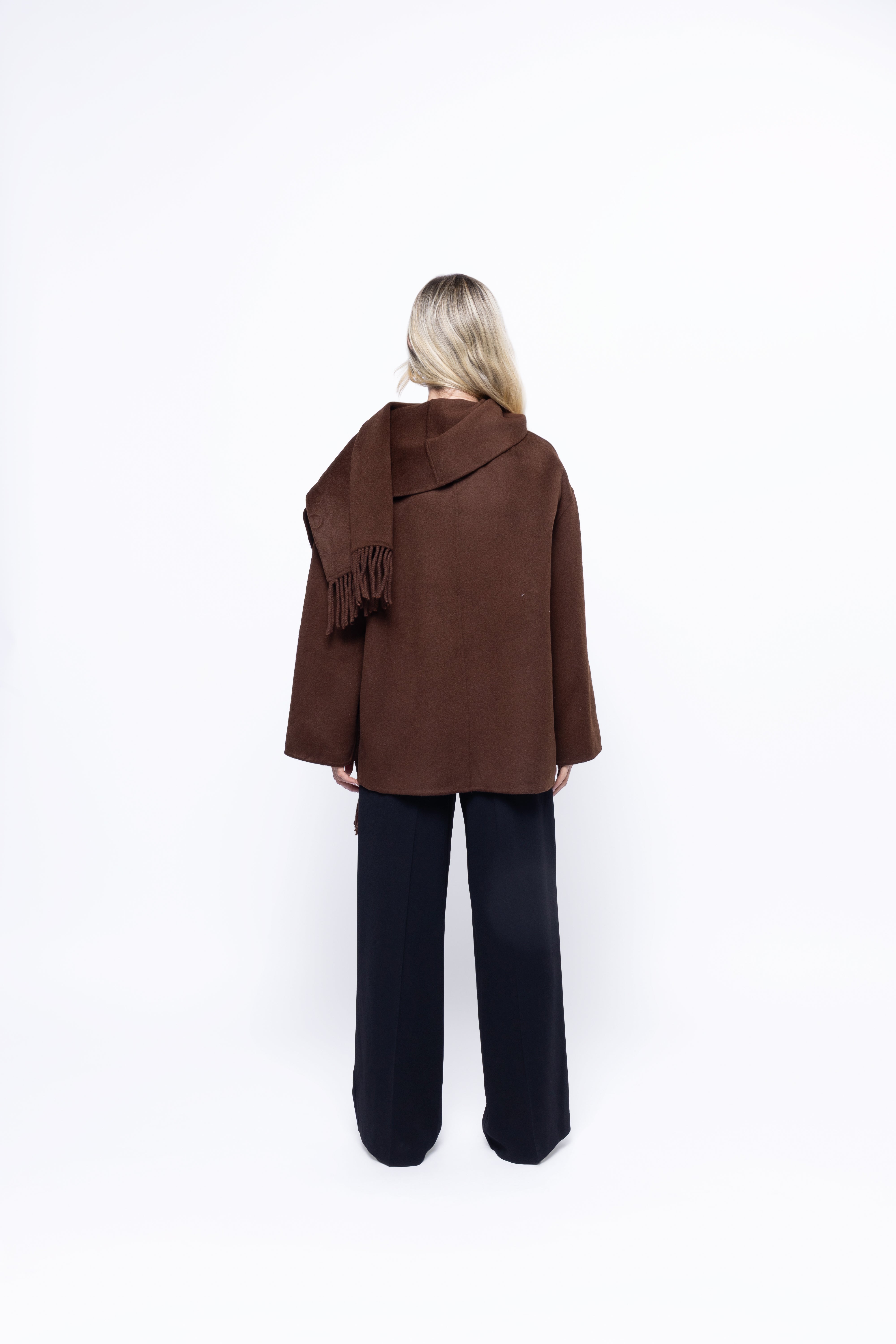 Siena Wool Coat with Scarf Brown