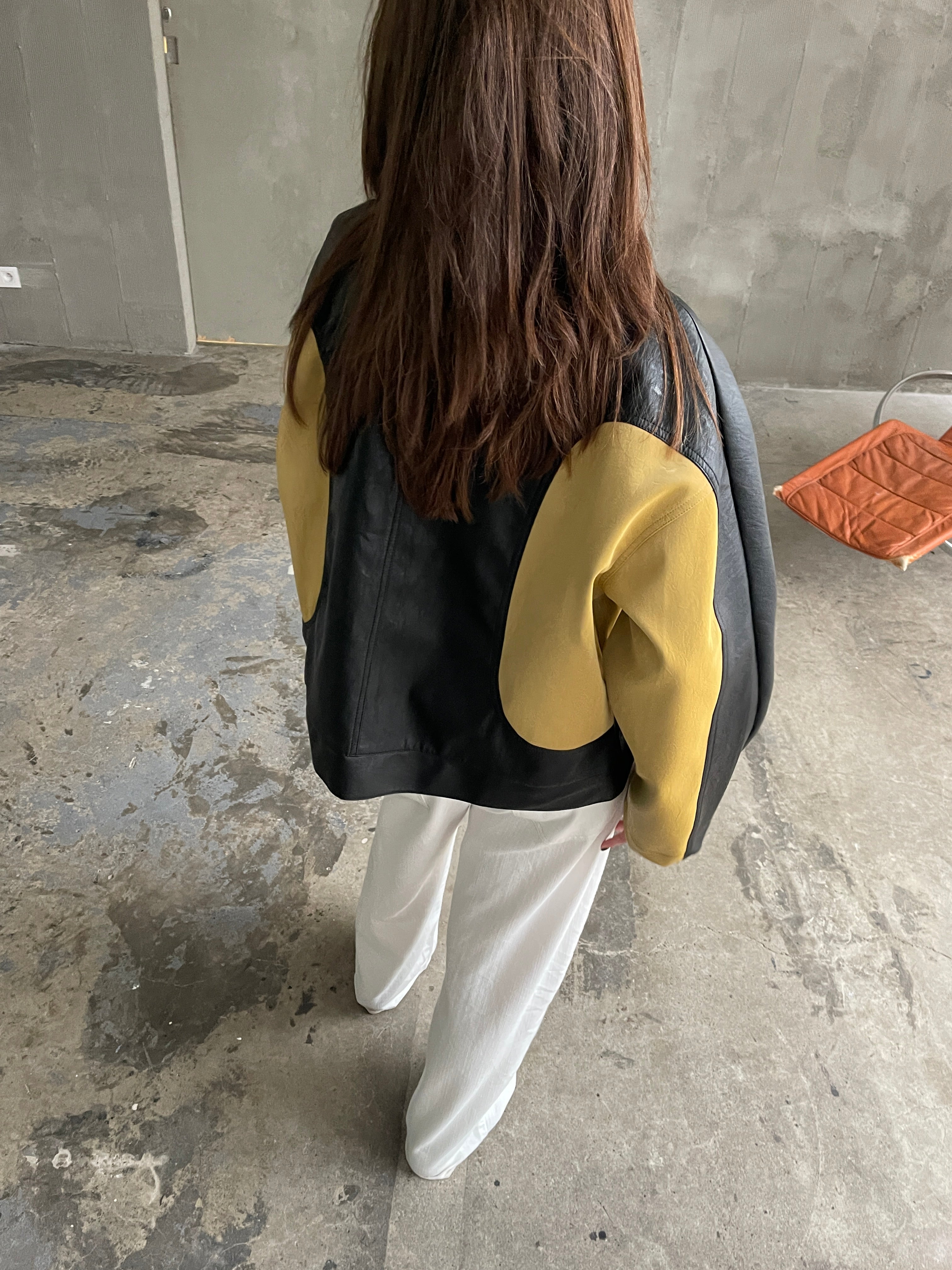 Bicolour Round Collar Jacket Camel