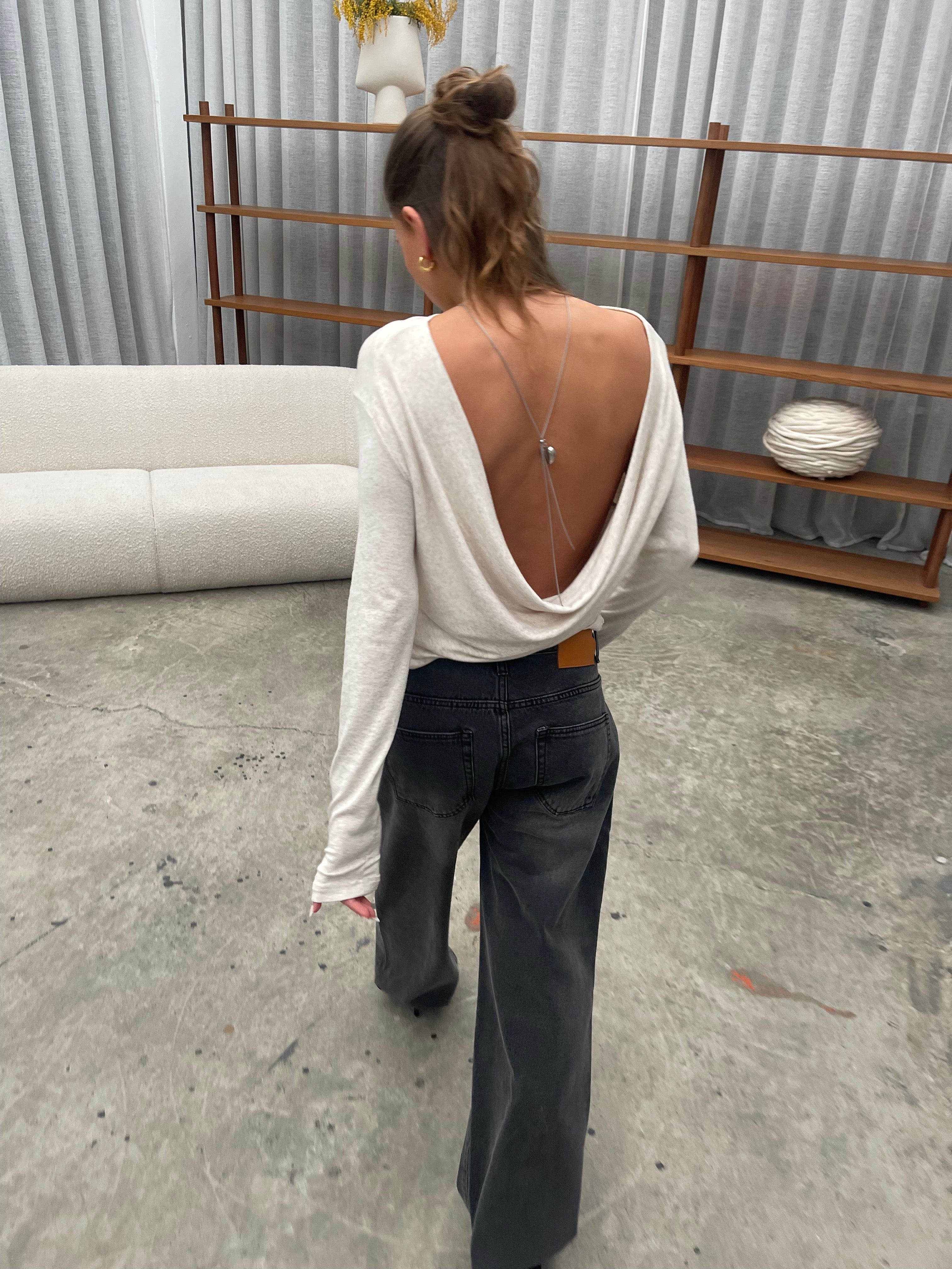Draped Back Top Oatmeal