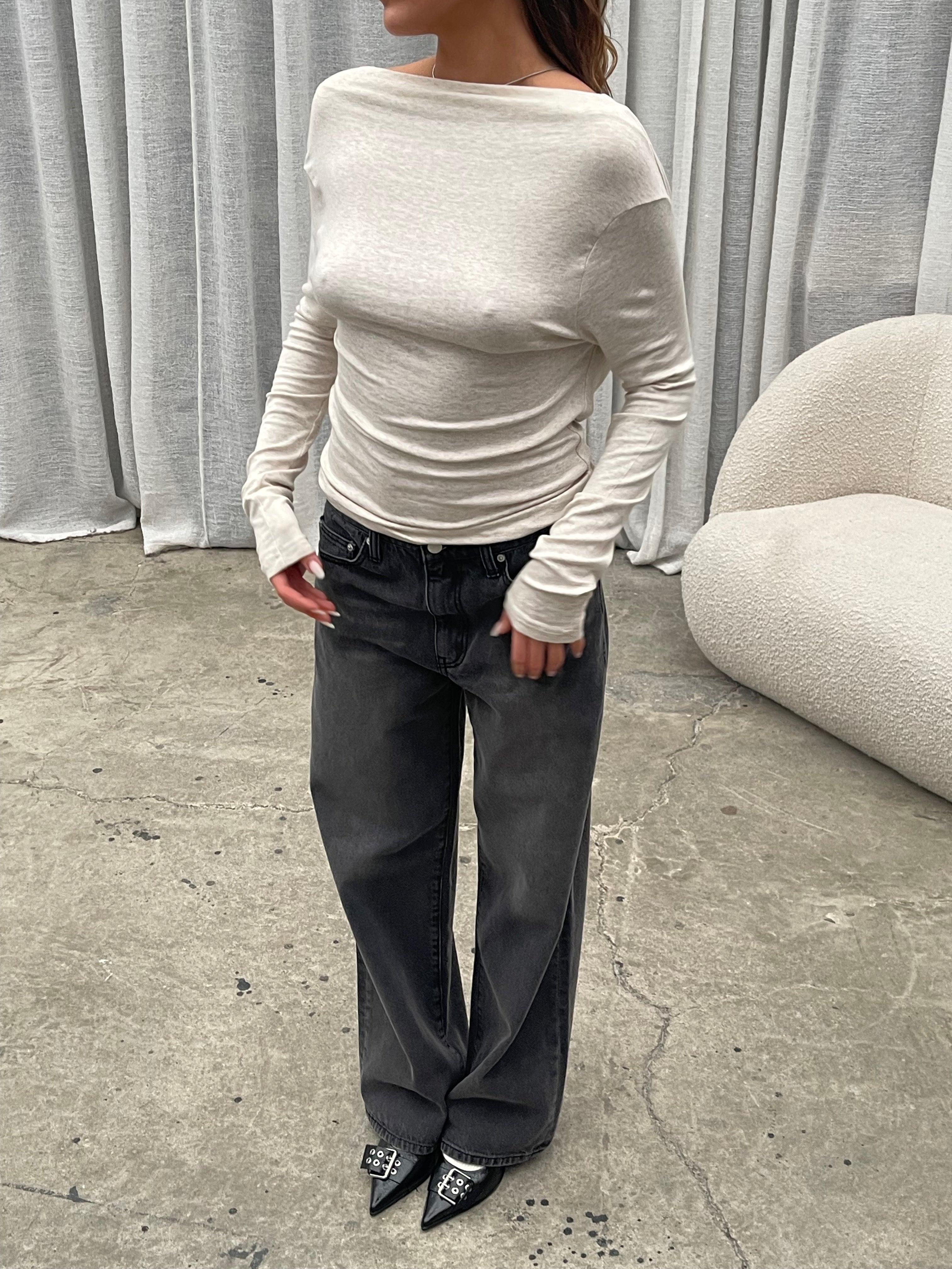 Draped Back Top Oatmeal