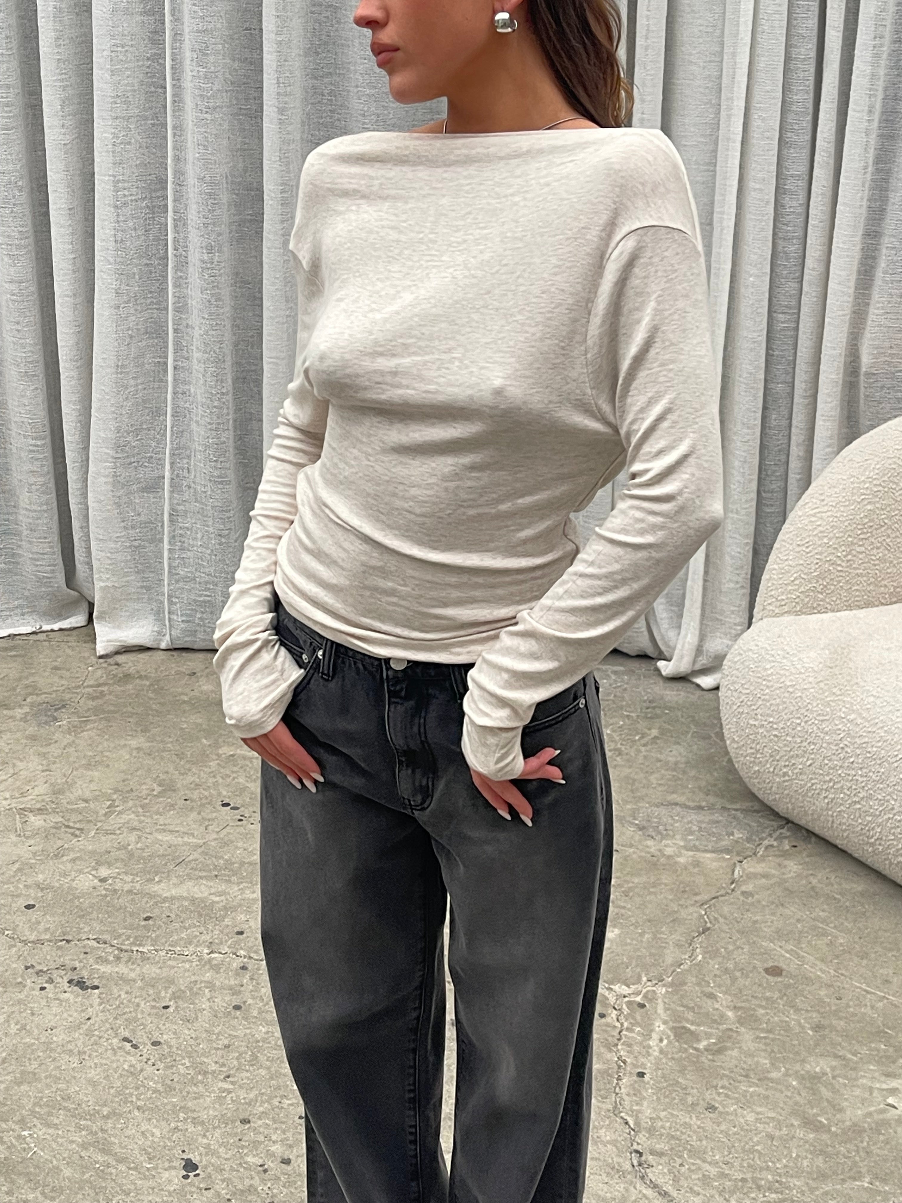 Draped Back Top Oatmeal