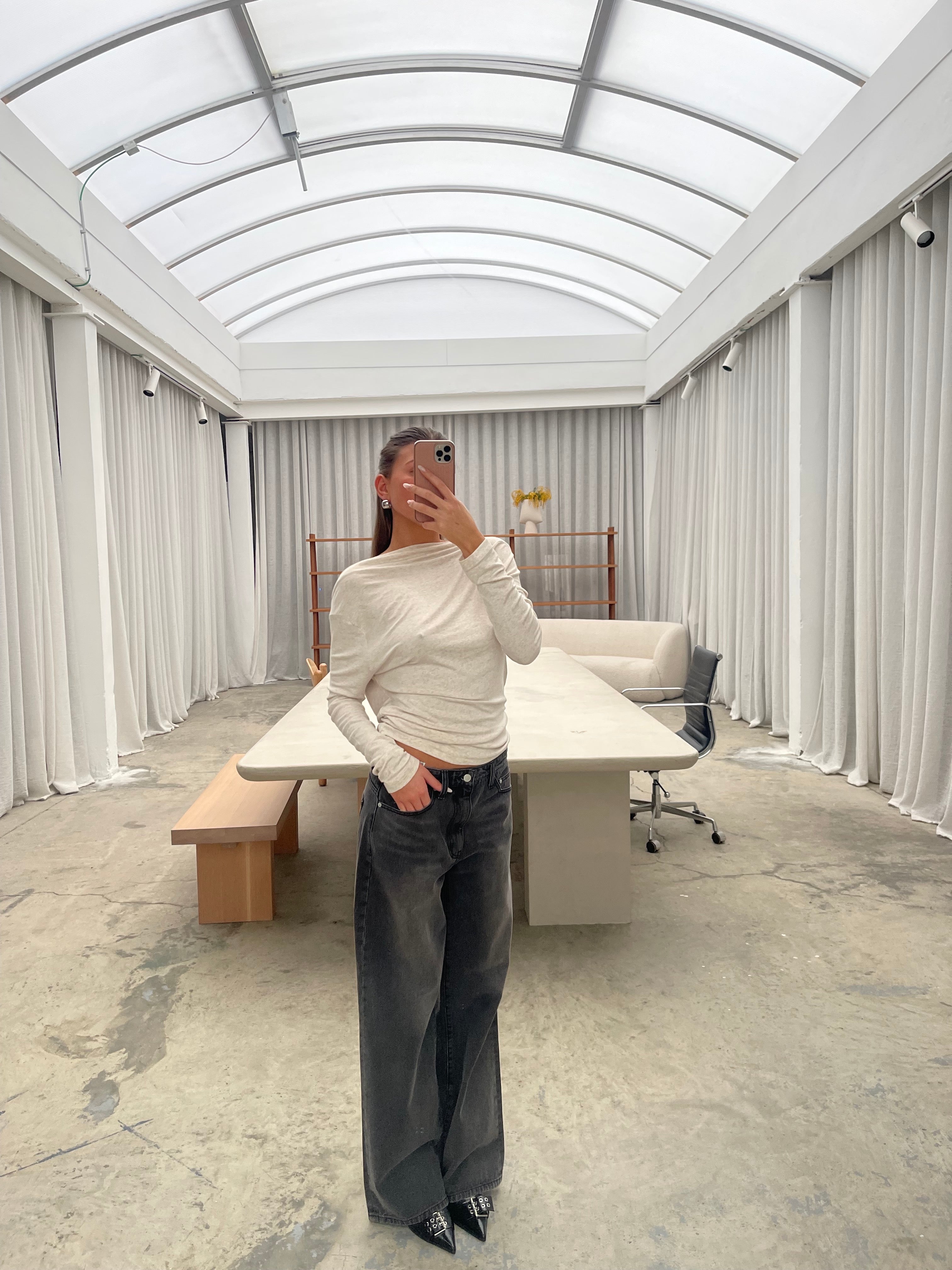 Draped Back Top Oatmeal