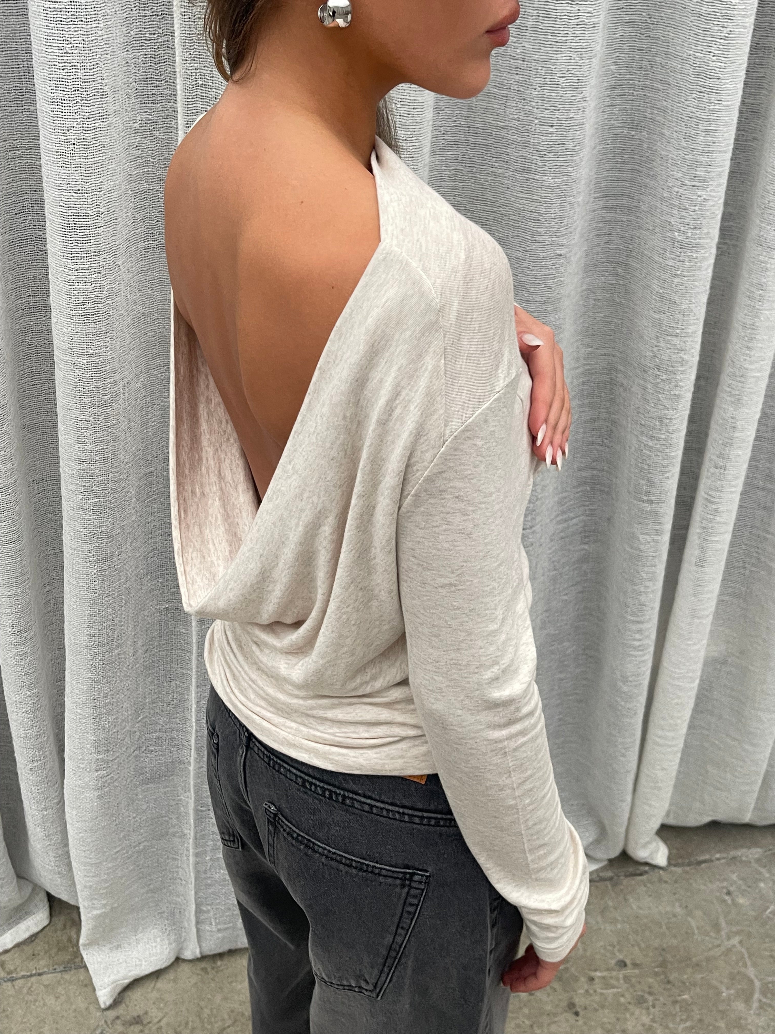 Draped Back Top Oatmeal