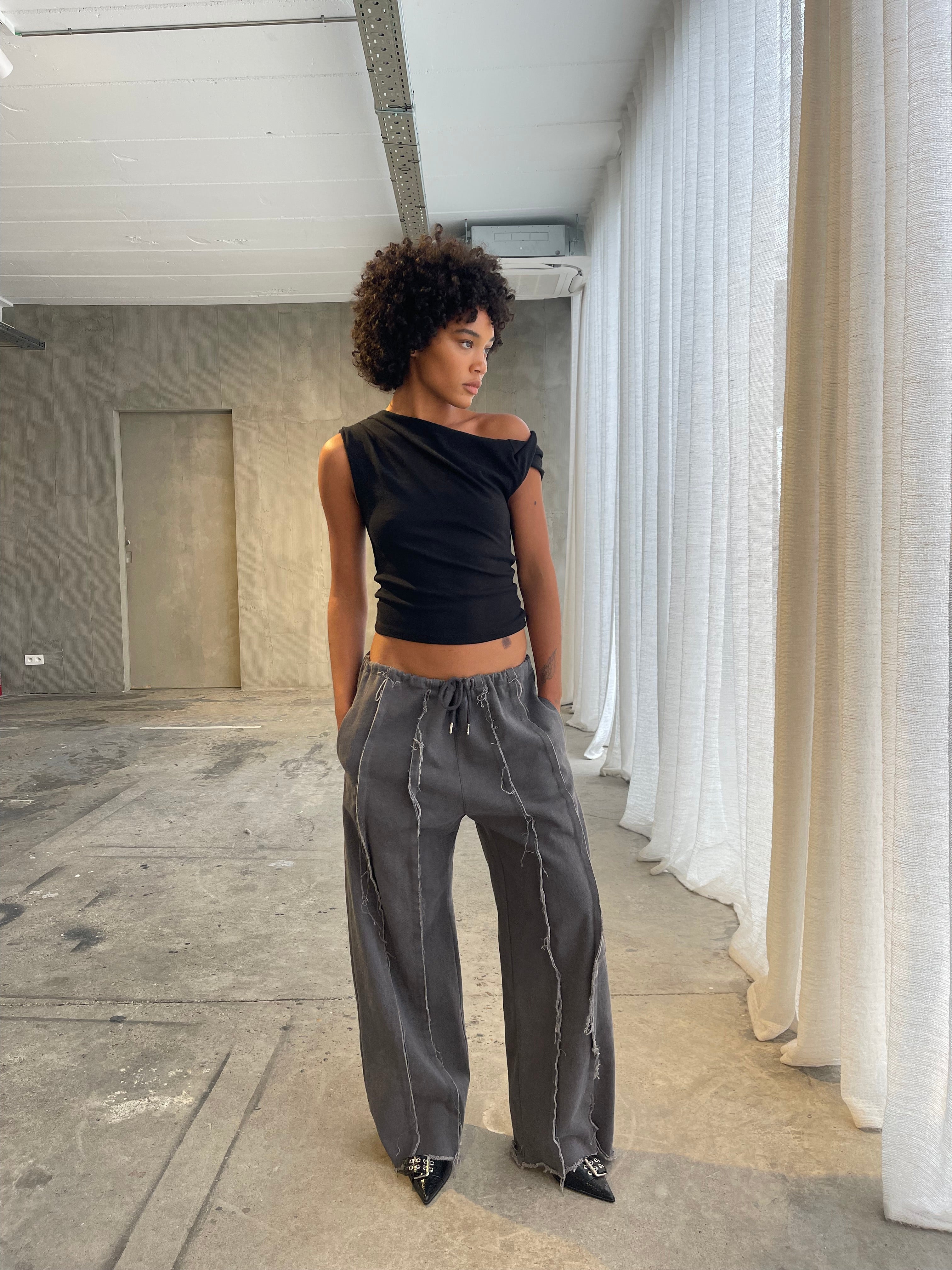 Fringe Jogger Pants Grey