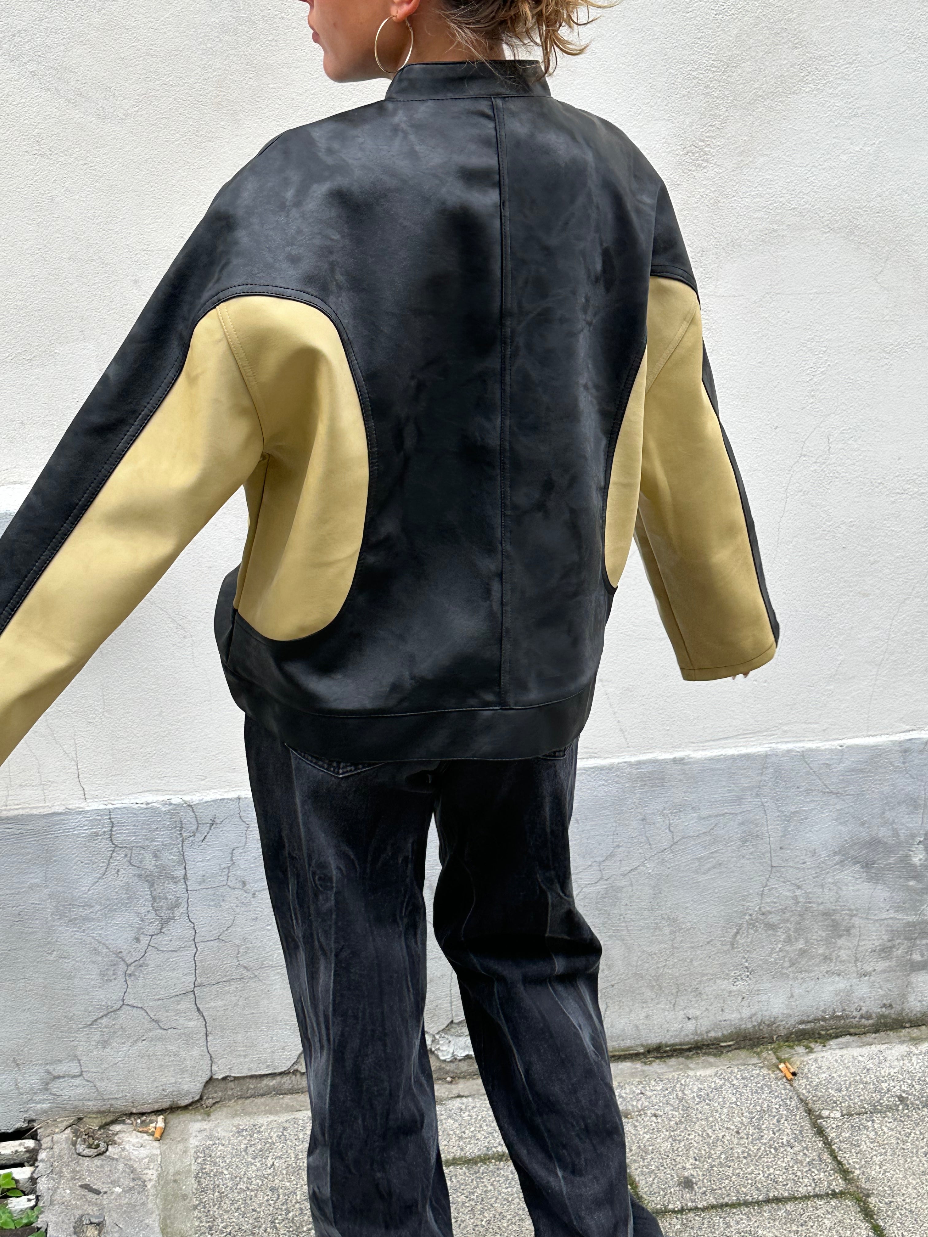 Bicolour Round Collar Jacket Camel