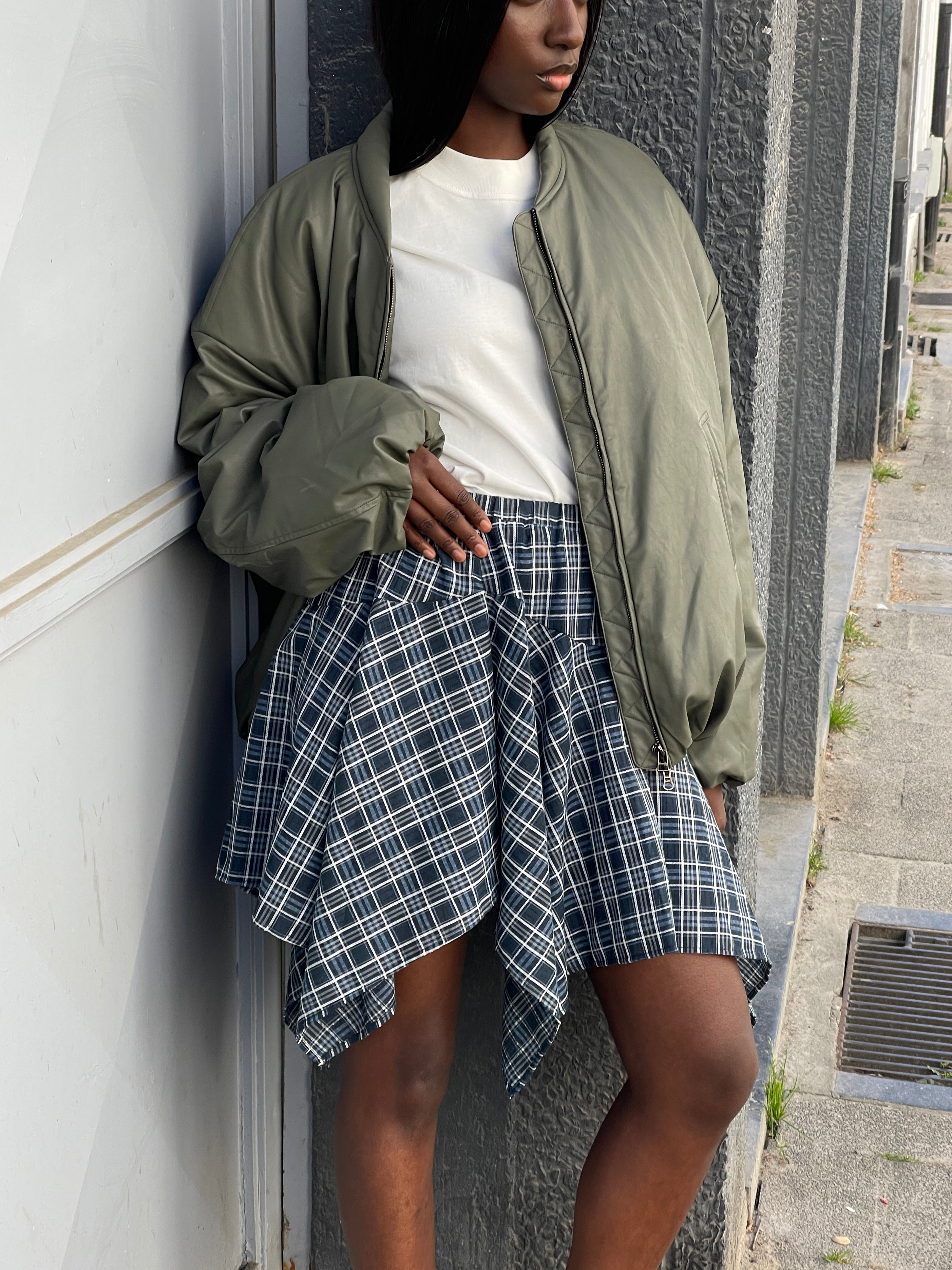Asymmetric Check Skirt Blue