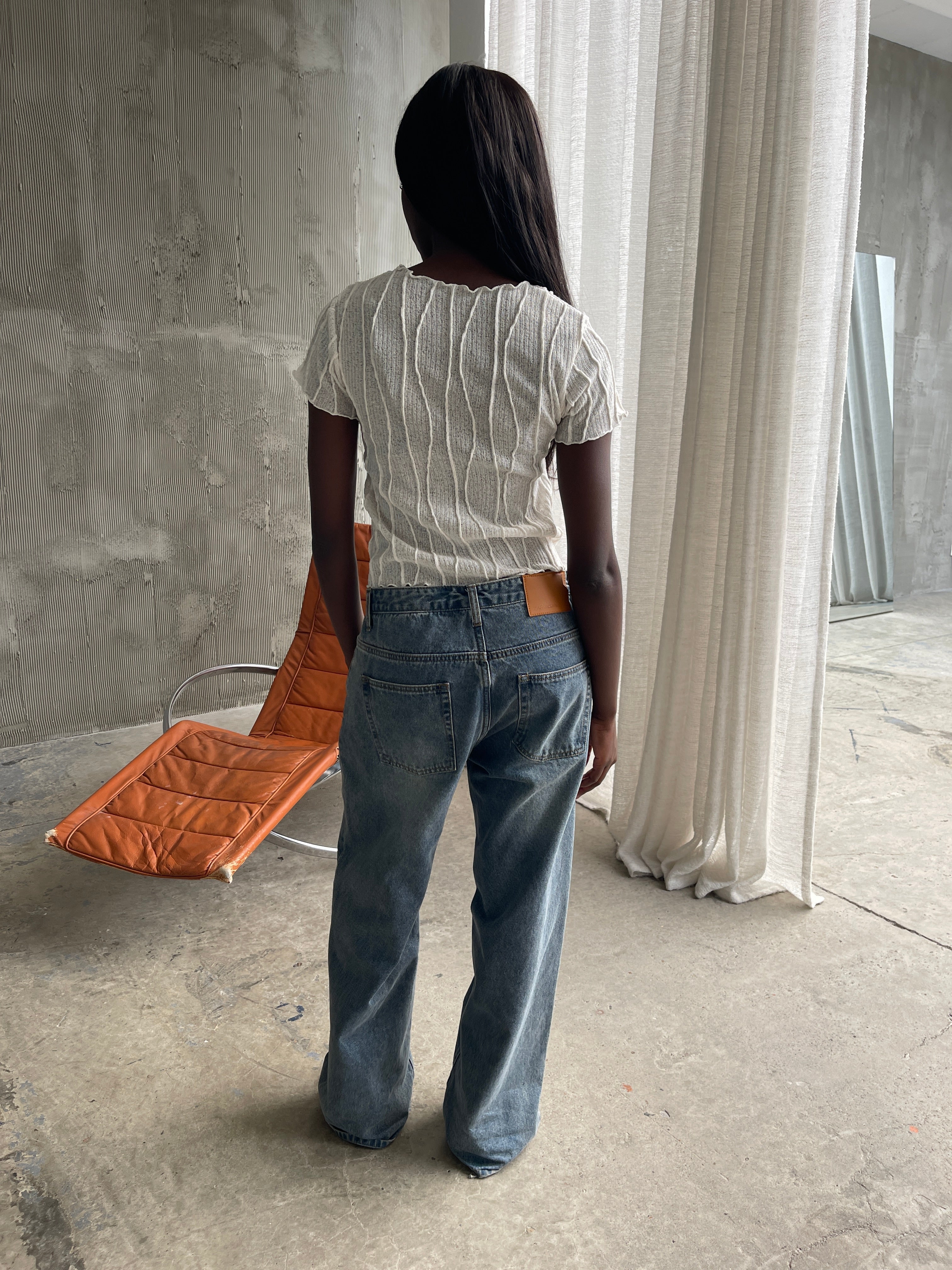 Front Twist Detail Structured Lines Top Ivory