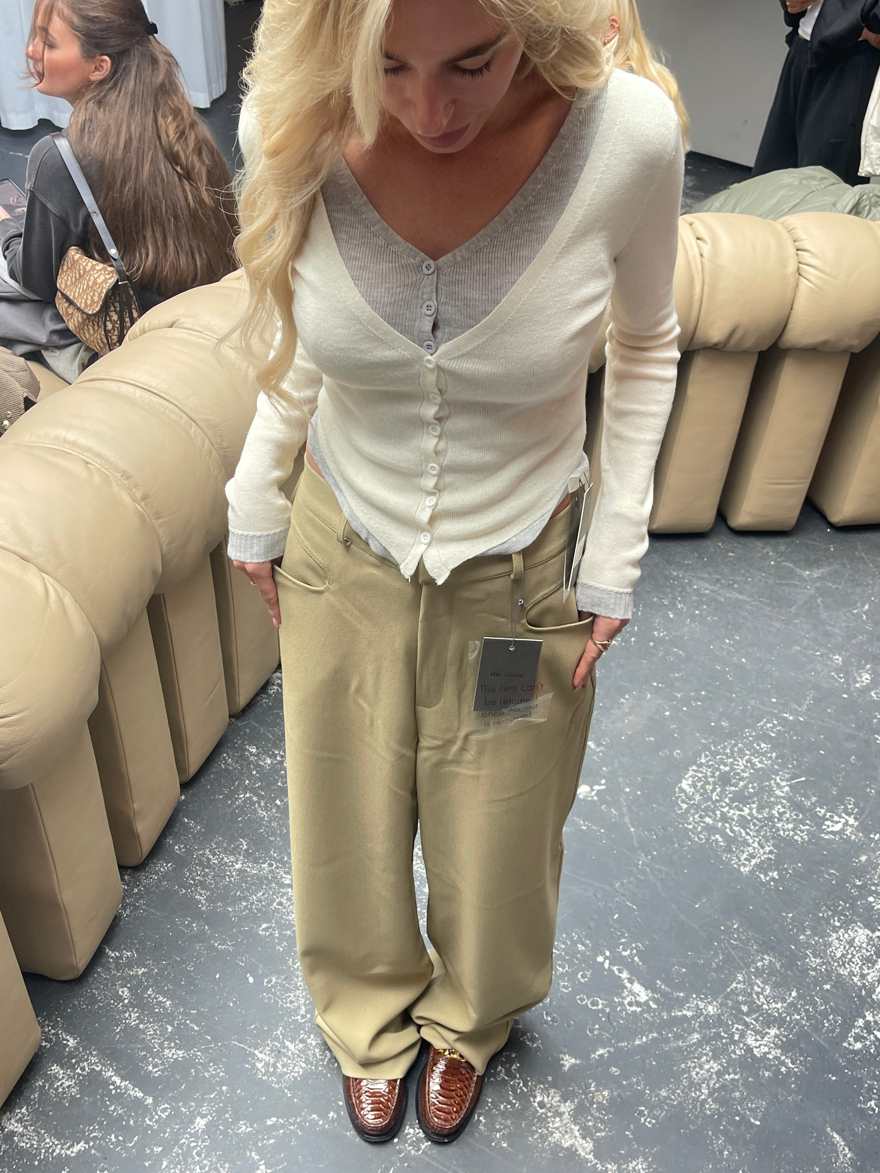 Double Layered Cardigan Grey Off White