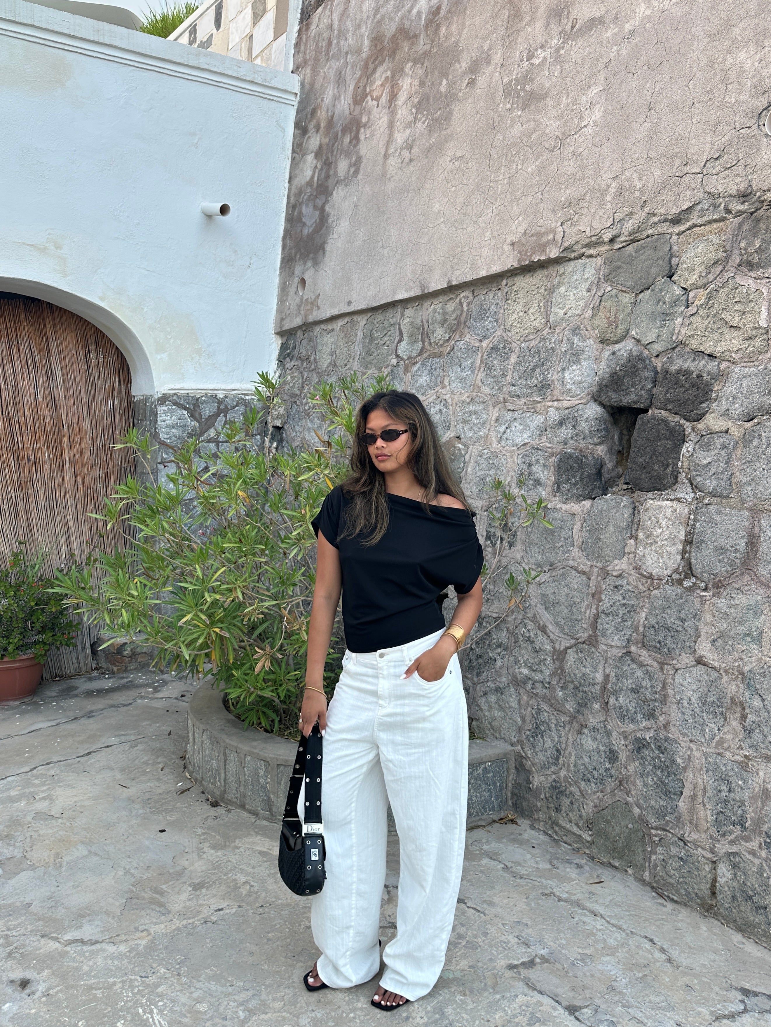 Draped Over Shoulder Top Black