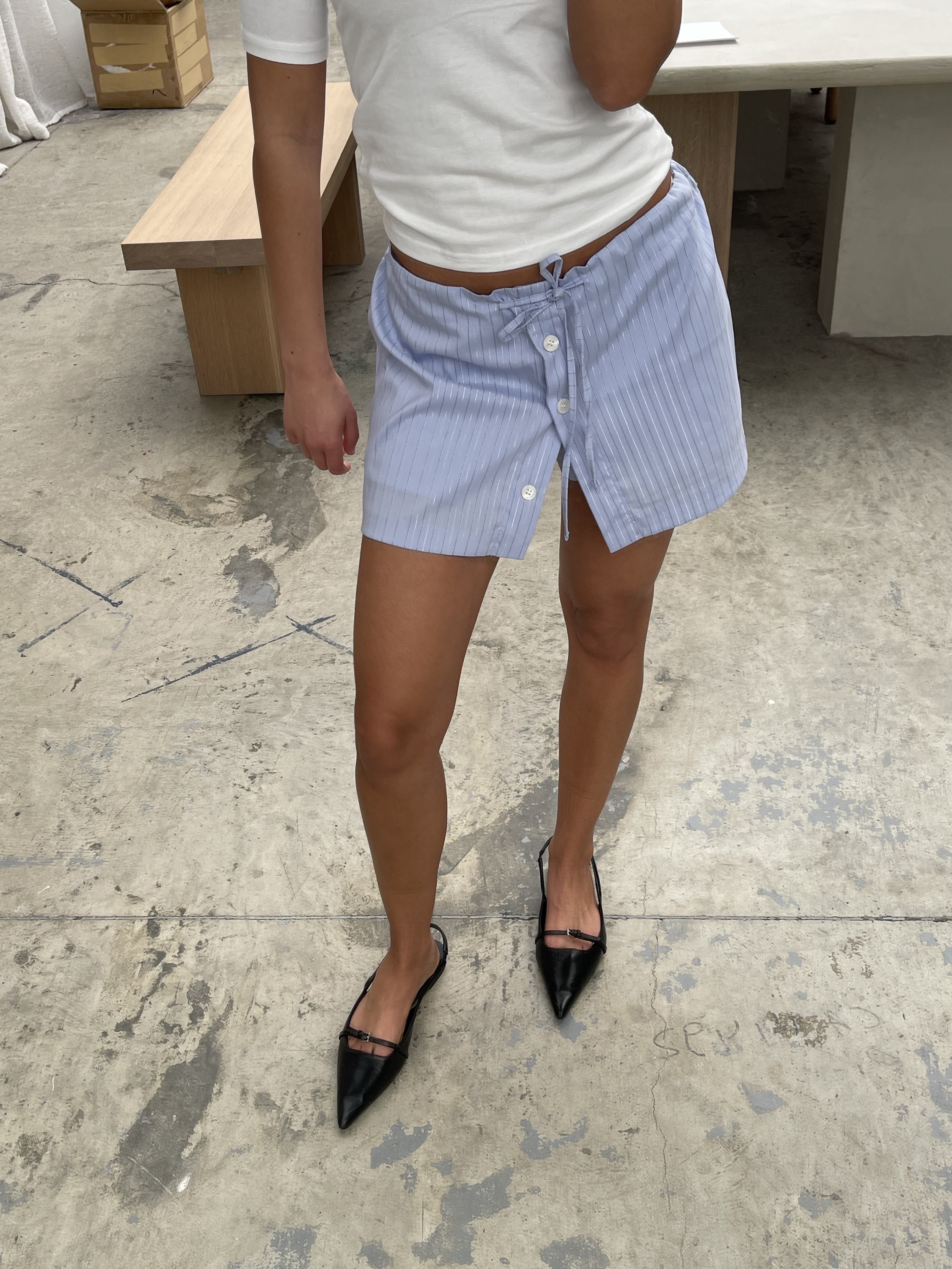 Buttoned Striped Shorts Skirt