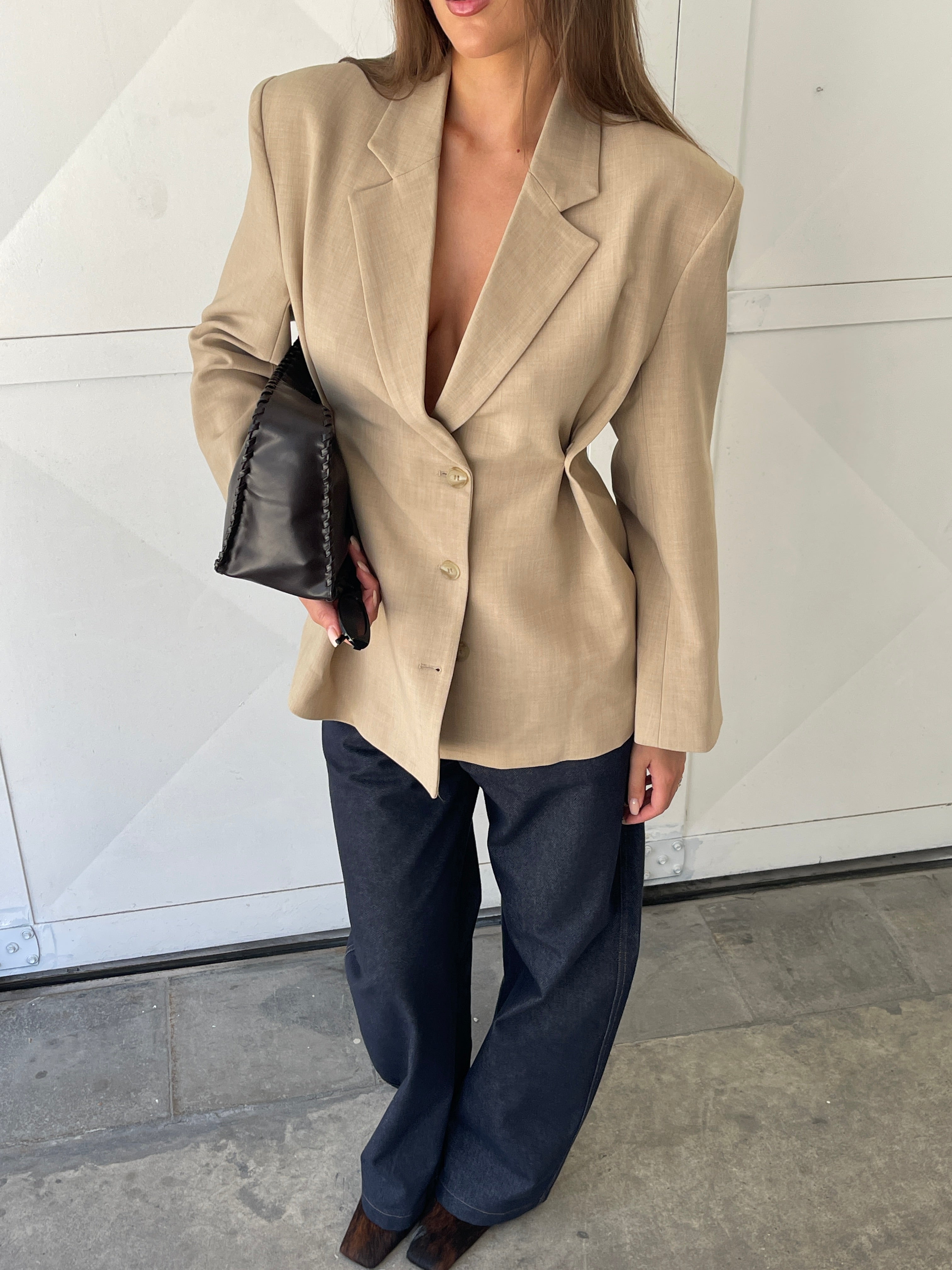 Cinched Waist Blazer Sand