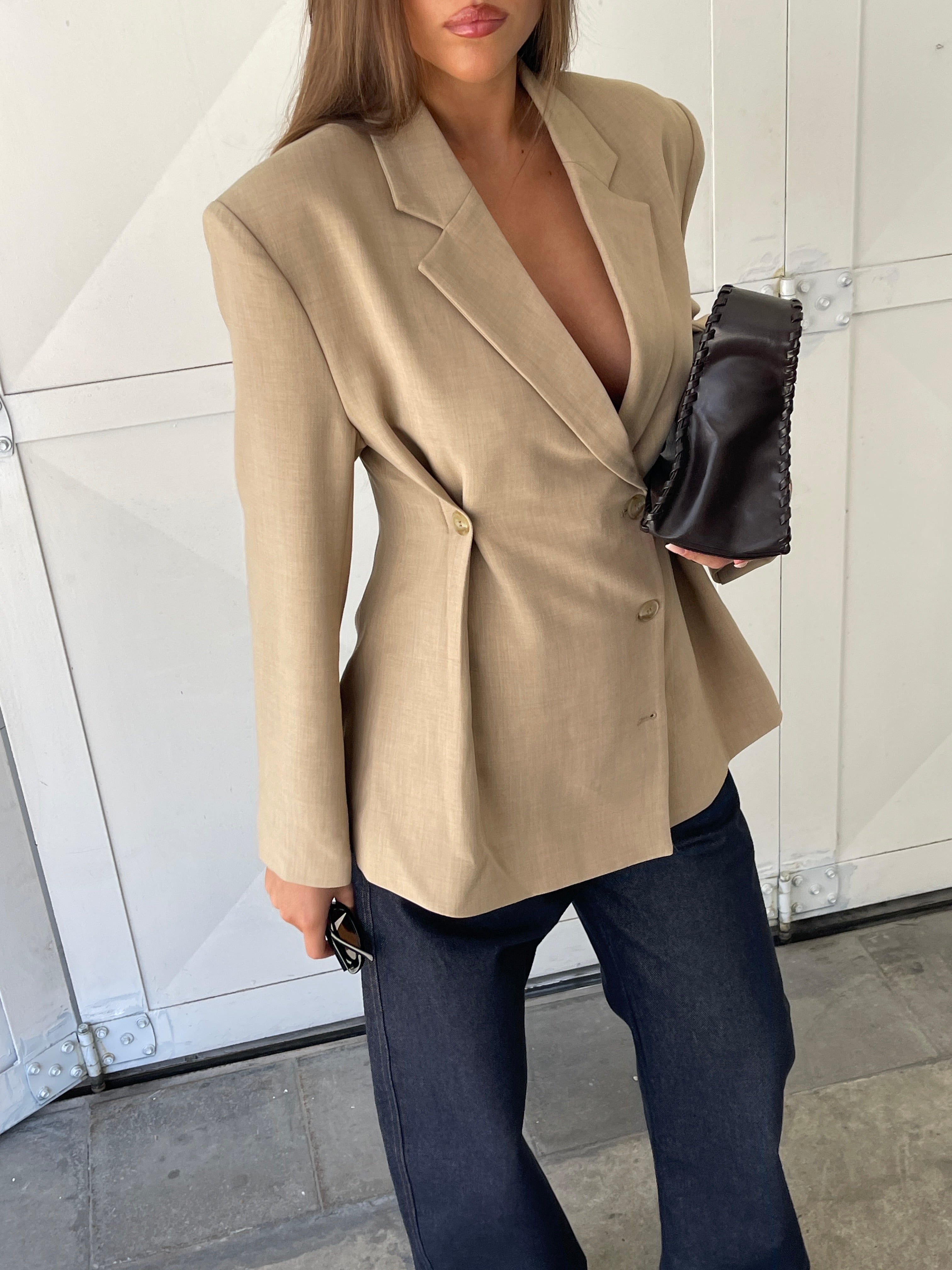 Cinched Waist Blazer Sand
