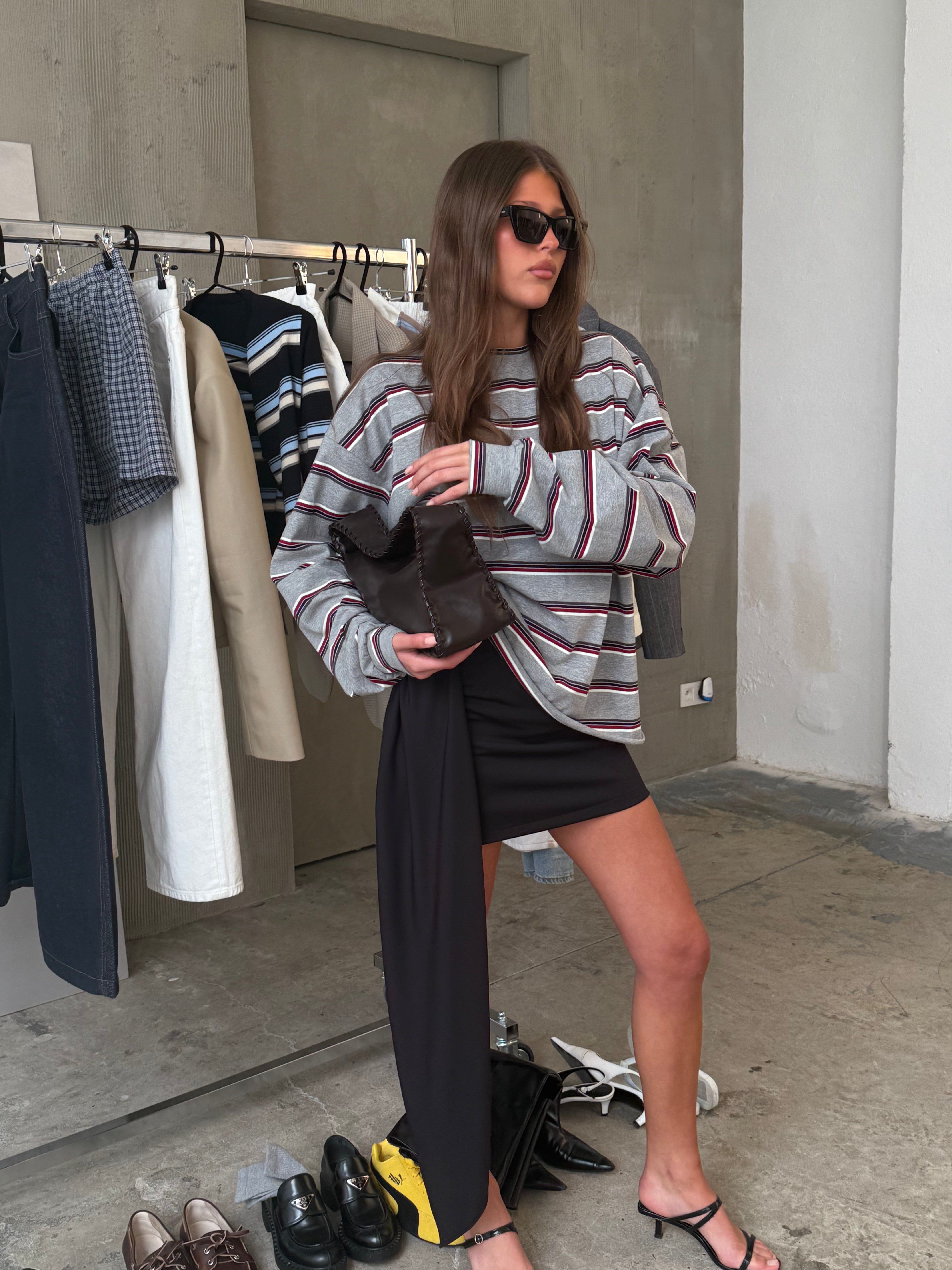 Draped Belted Mini Skirt Black