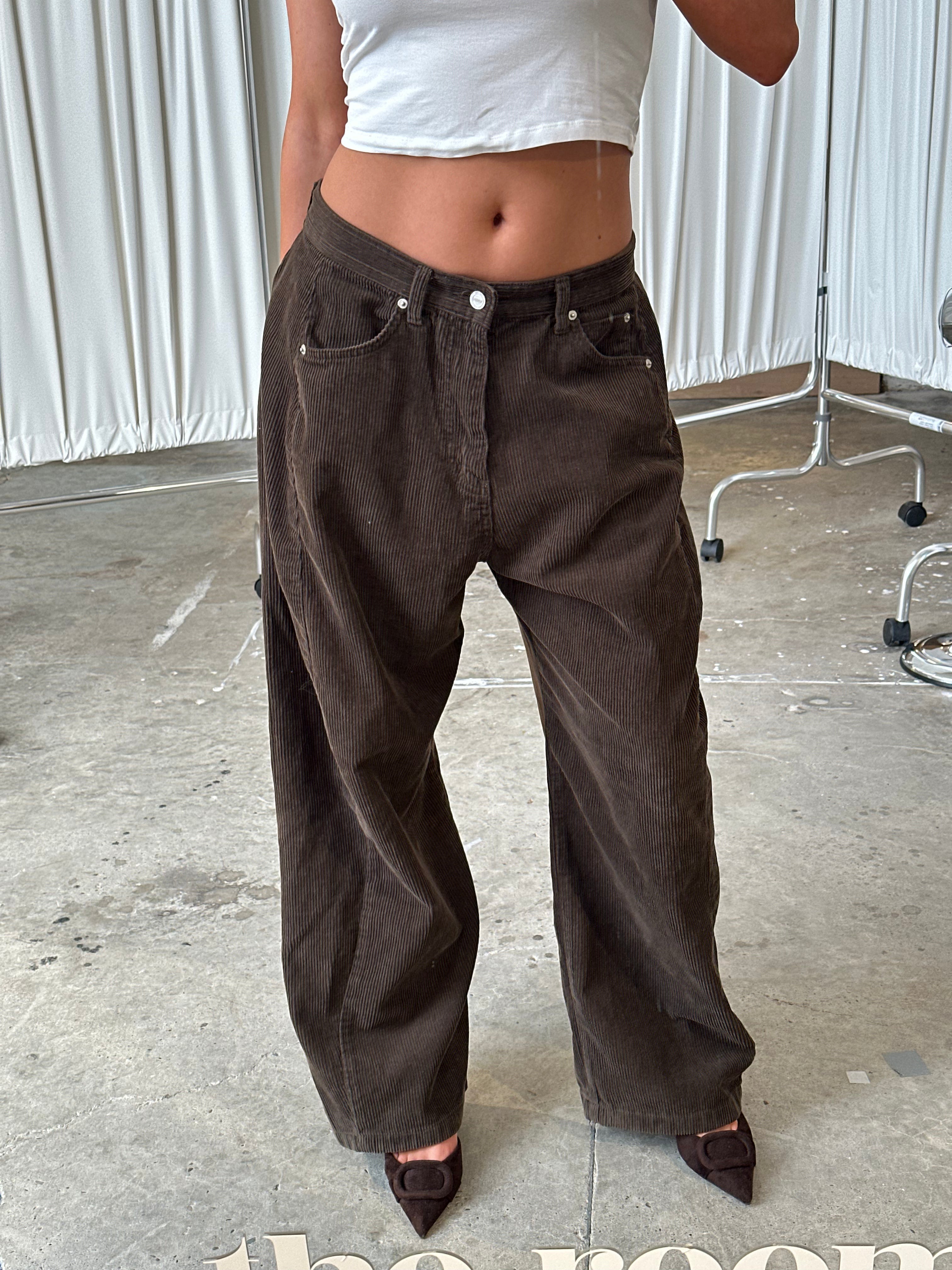 Baggy Wide Leg Corduroy Pants Khaki Brown