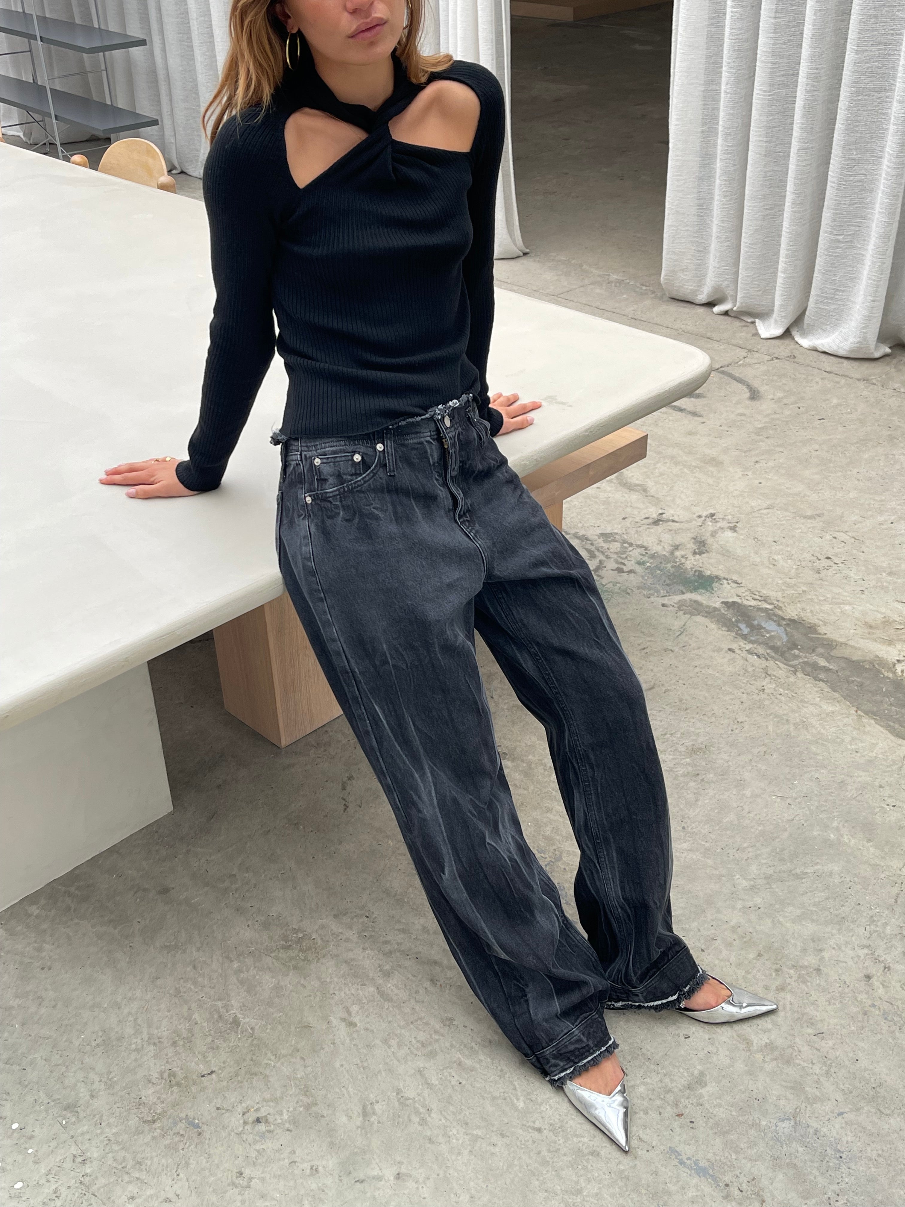 Cut Out Halter Neck Top Black