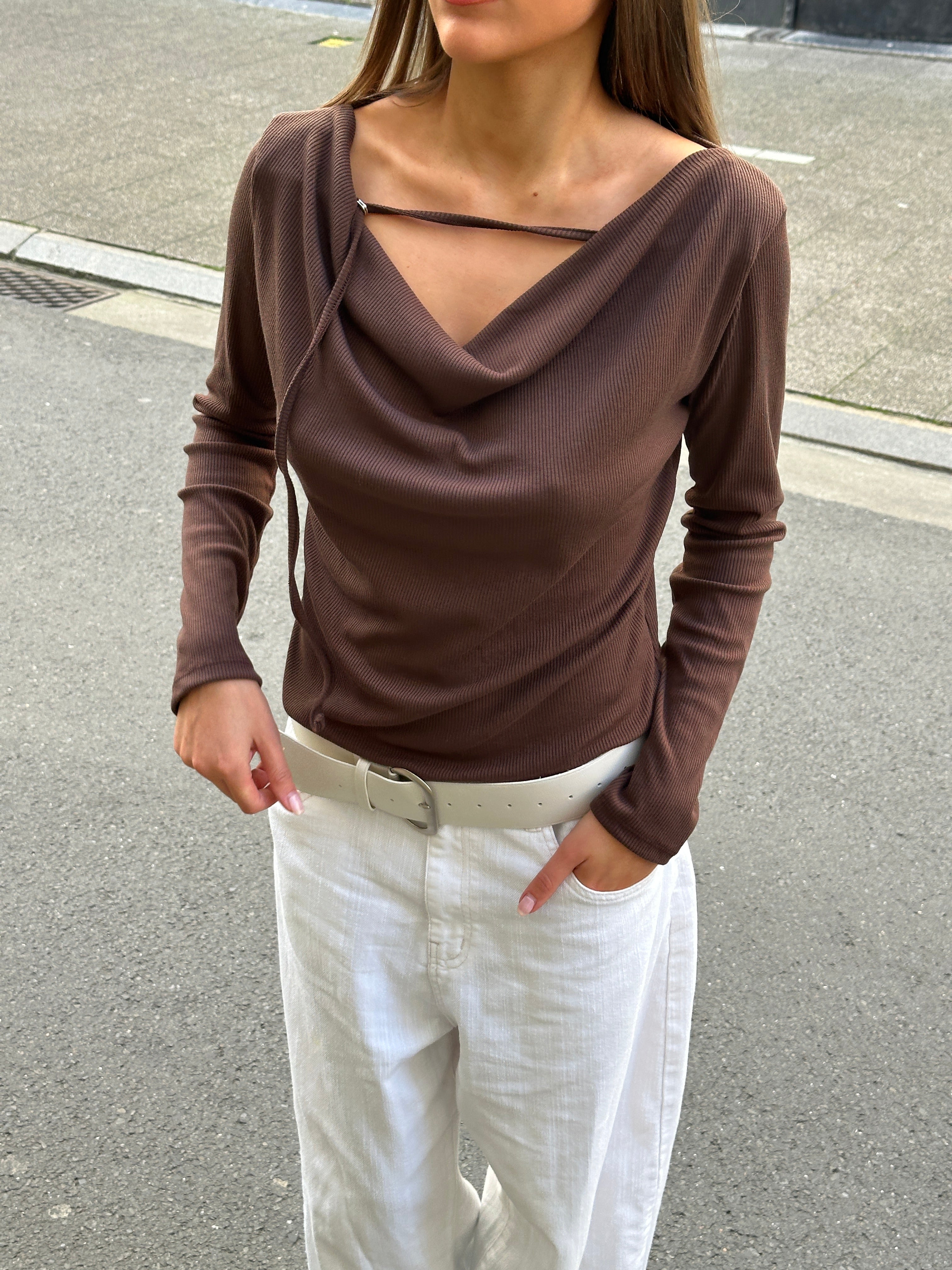 Front Detail Draped Top Brown
