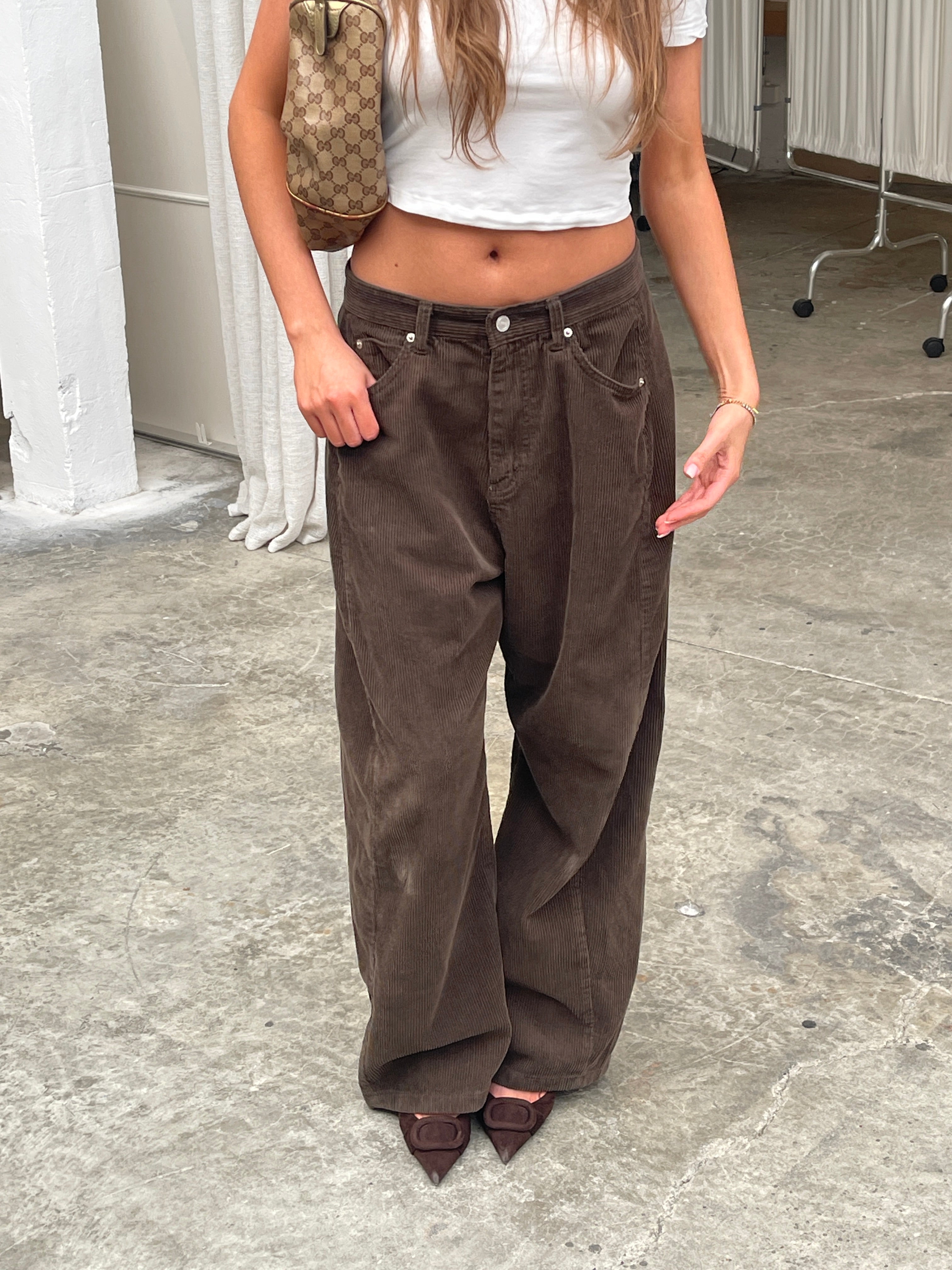 Baggy Wide Leg Corduroy Pants Khaki Brown