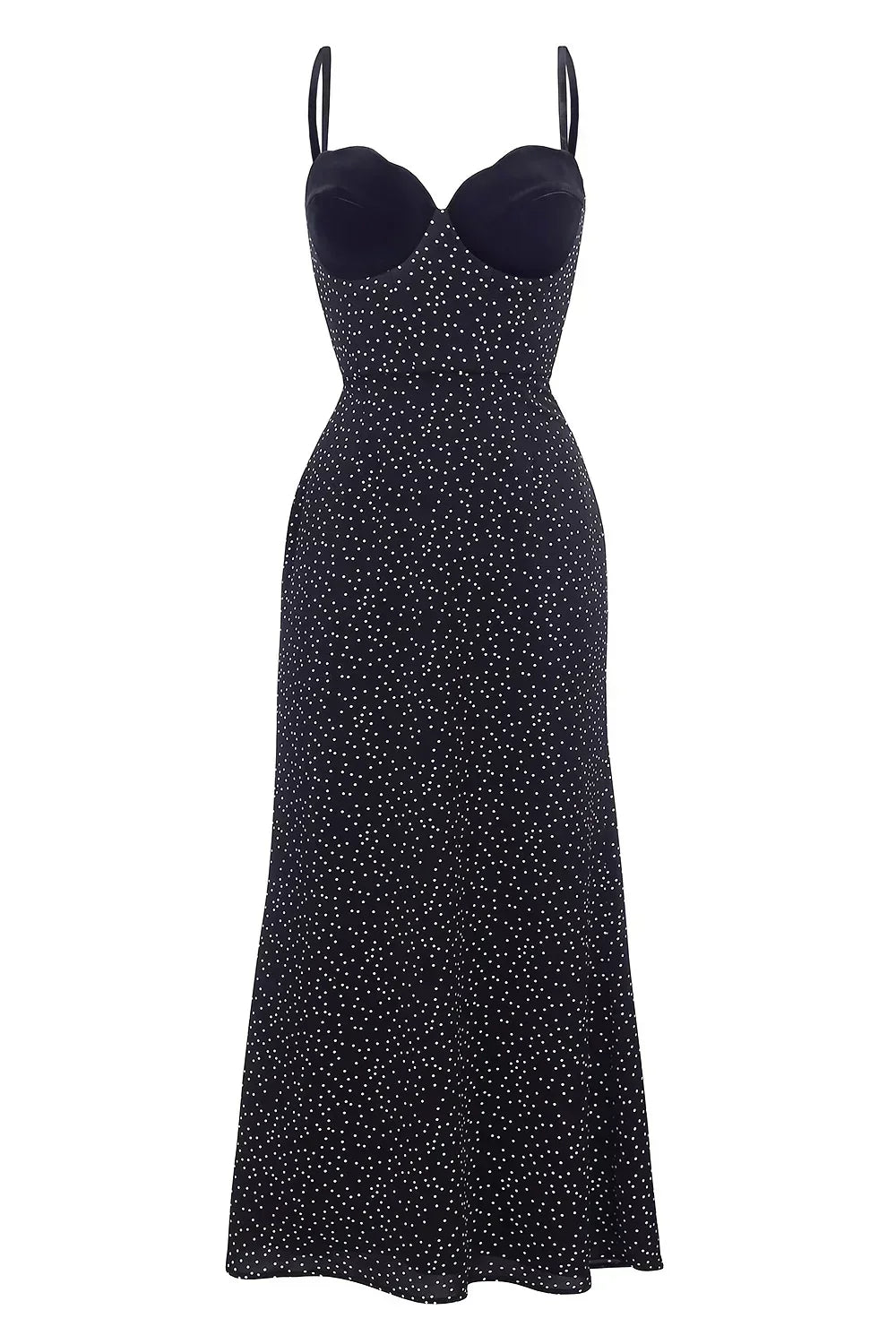 Velvet Dot Elegance Midi Dress