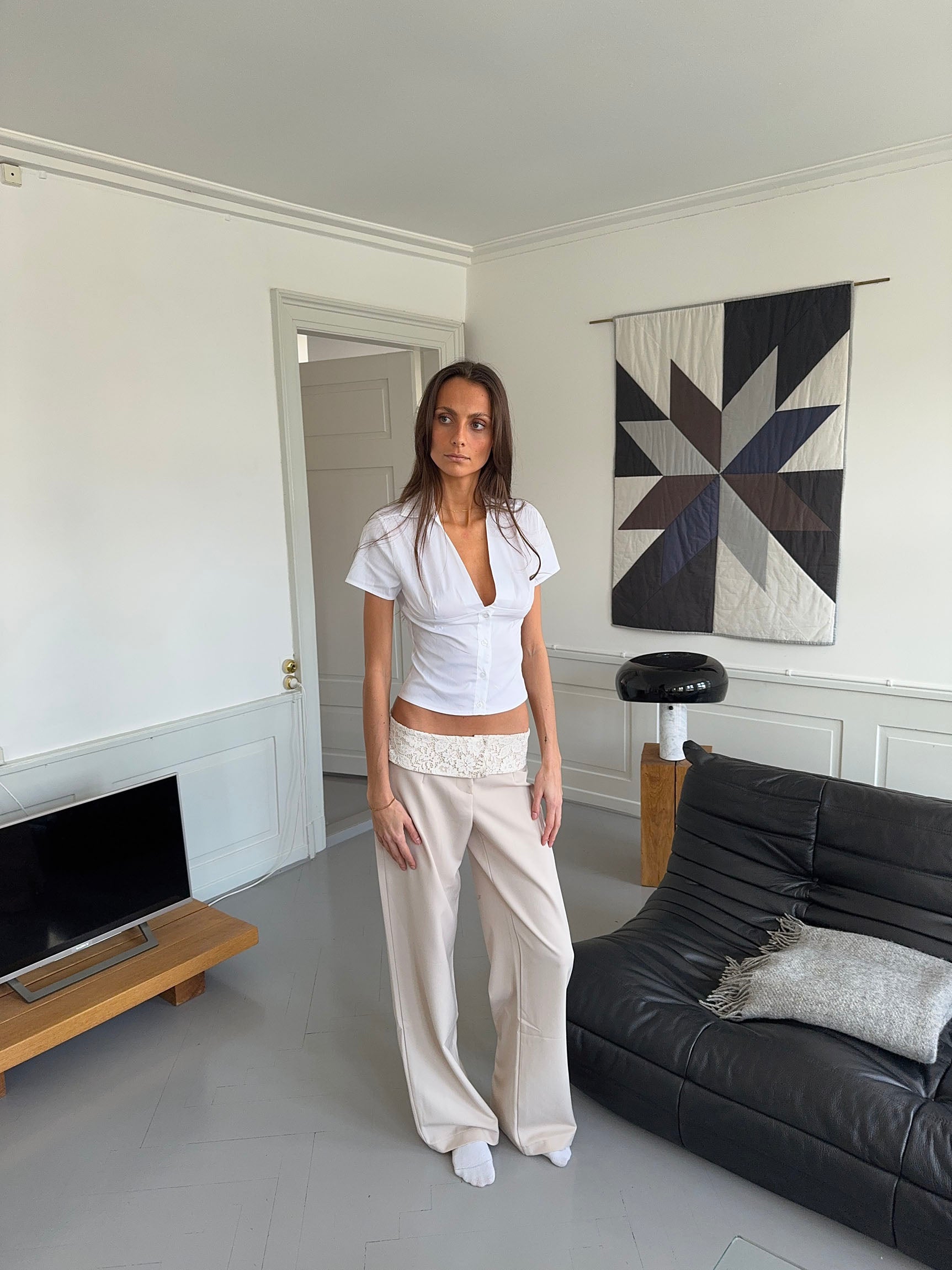 Calsia suit pants with lace trim - Beige