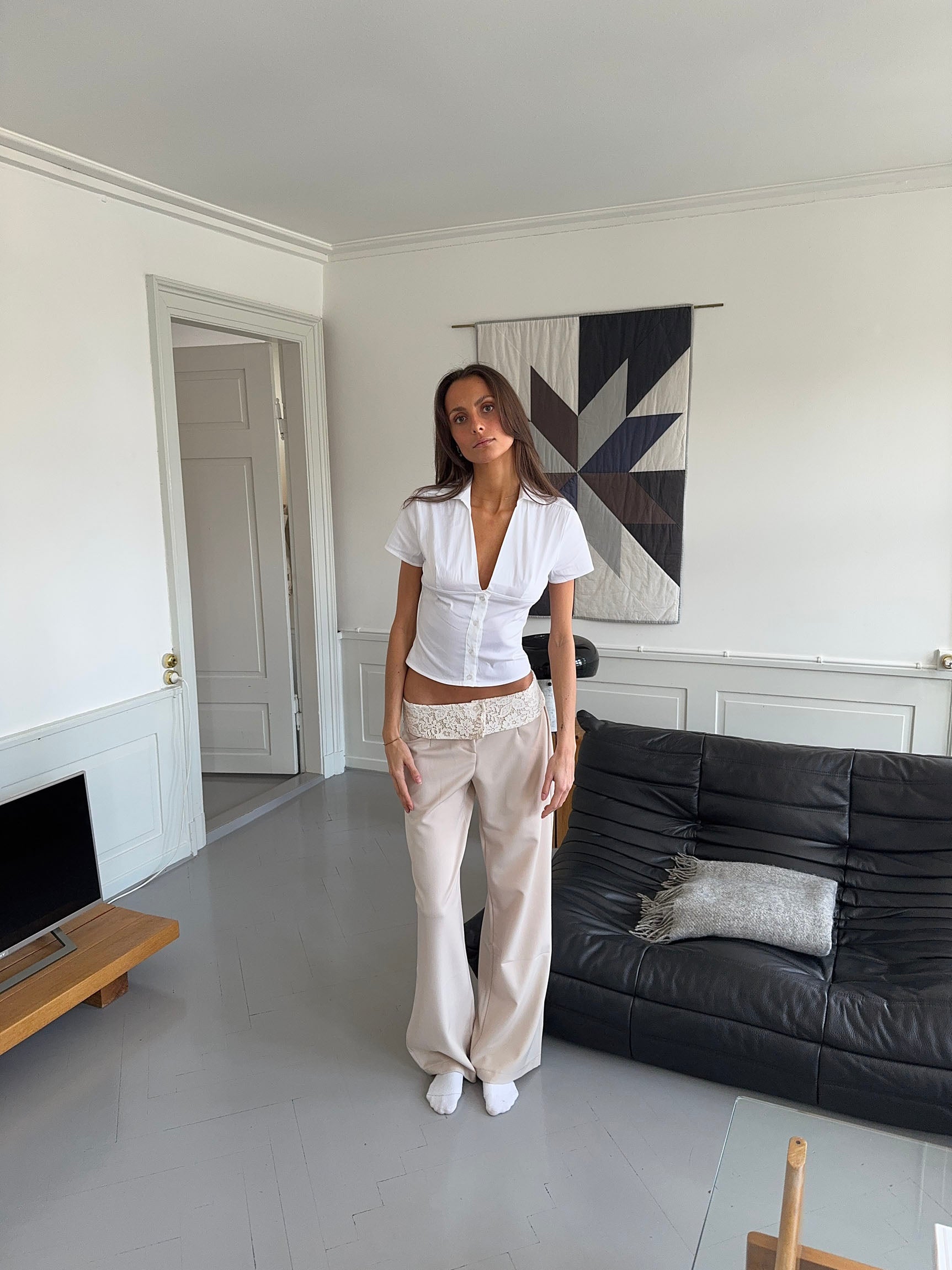 Calsia suit pants with lace trim - Beige