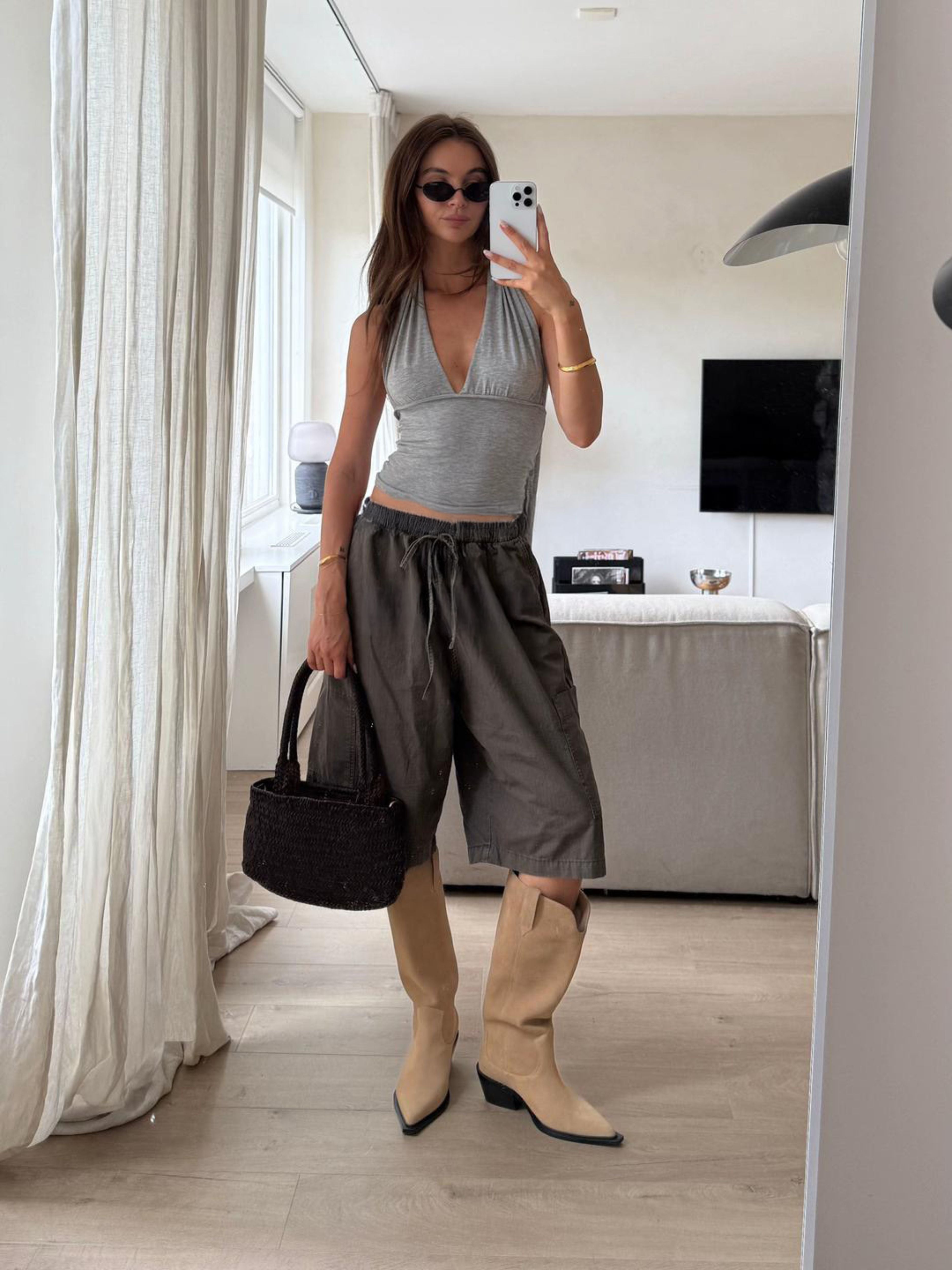 Deep Halter Neck Top Grey