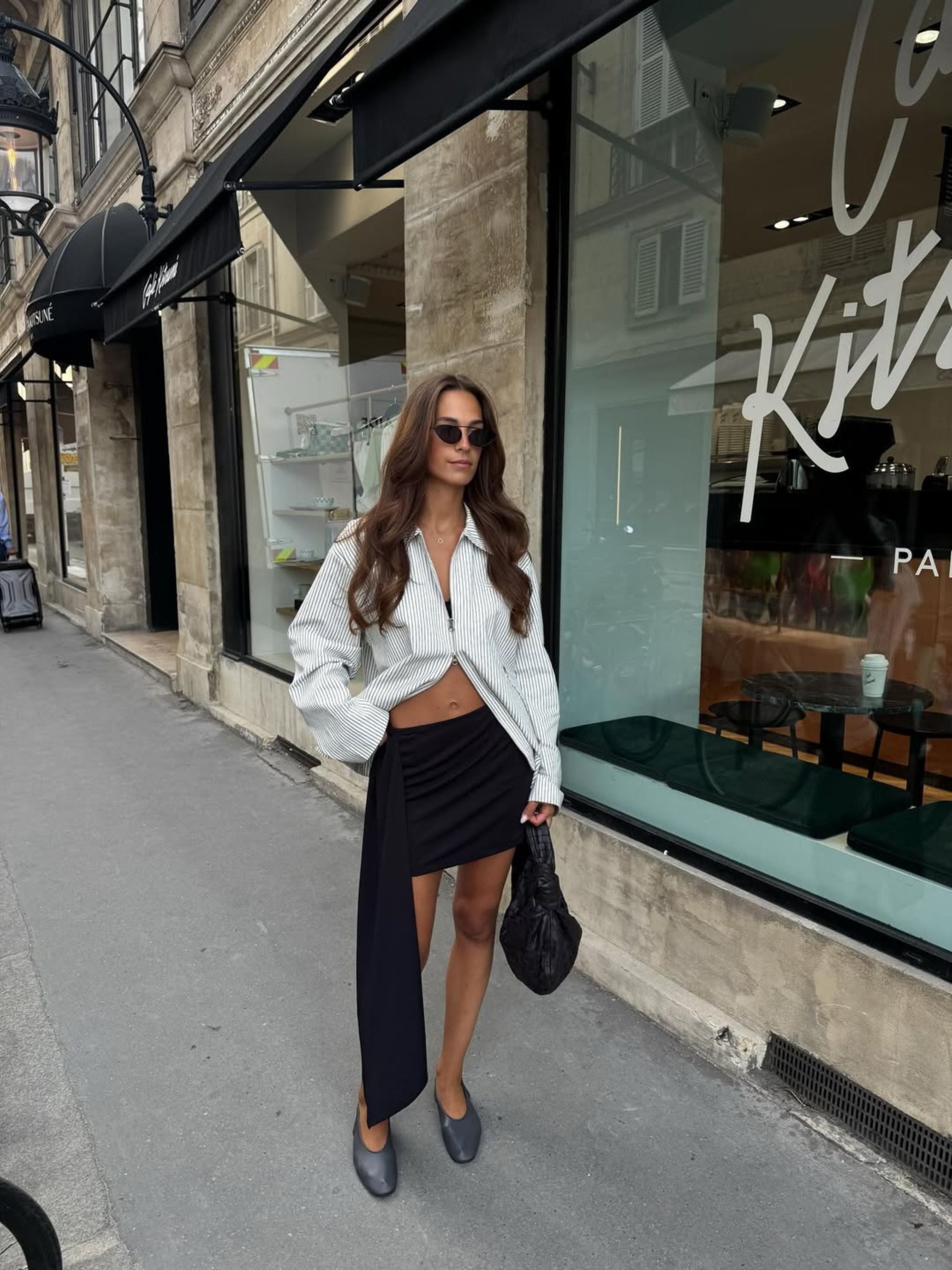 Draped Belted Mini Skirt Black