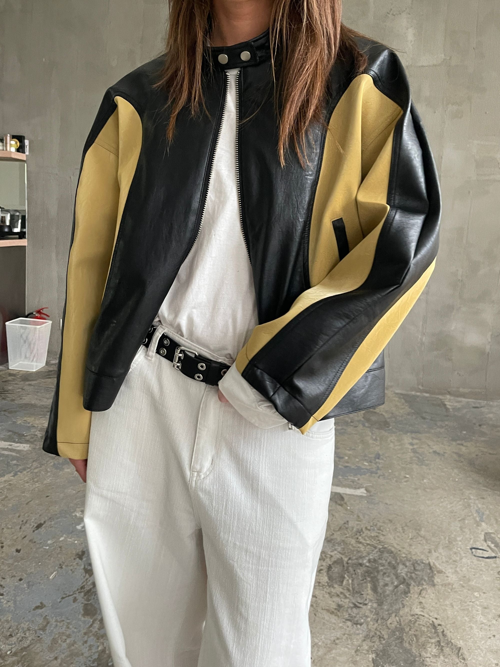 Bicolour Round Collar Jacket Camel