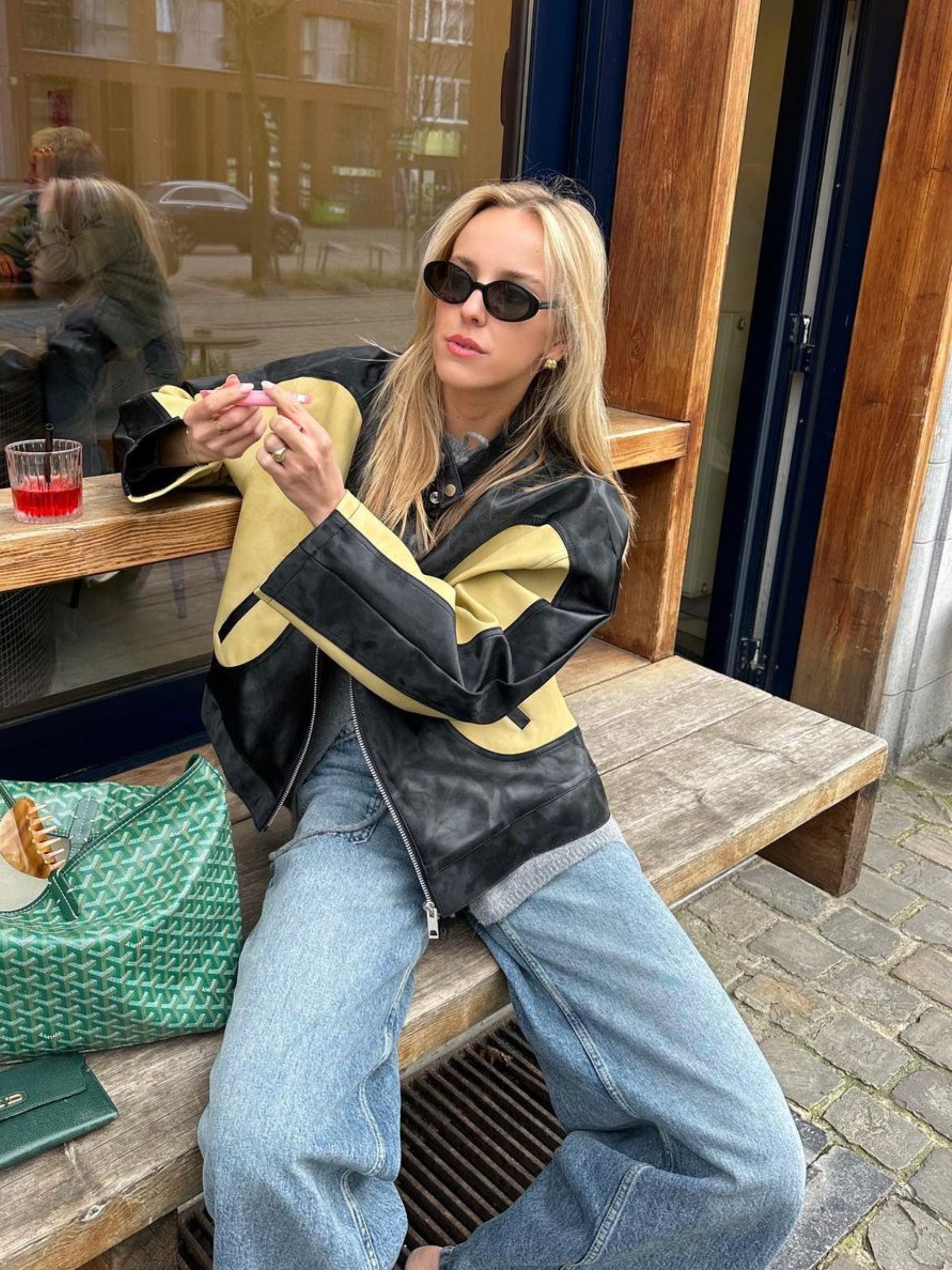 Bicolour Round Collar Jacket Camel