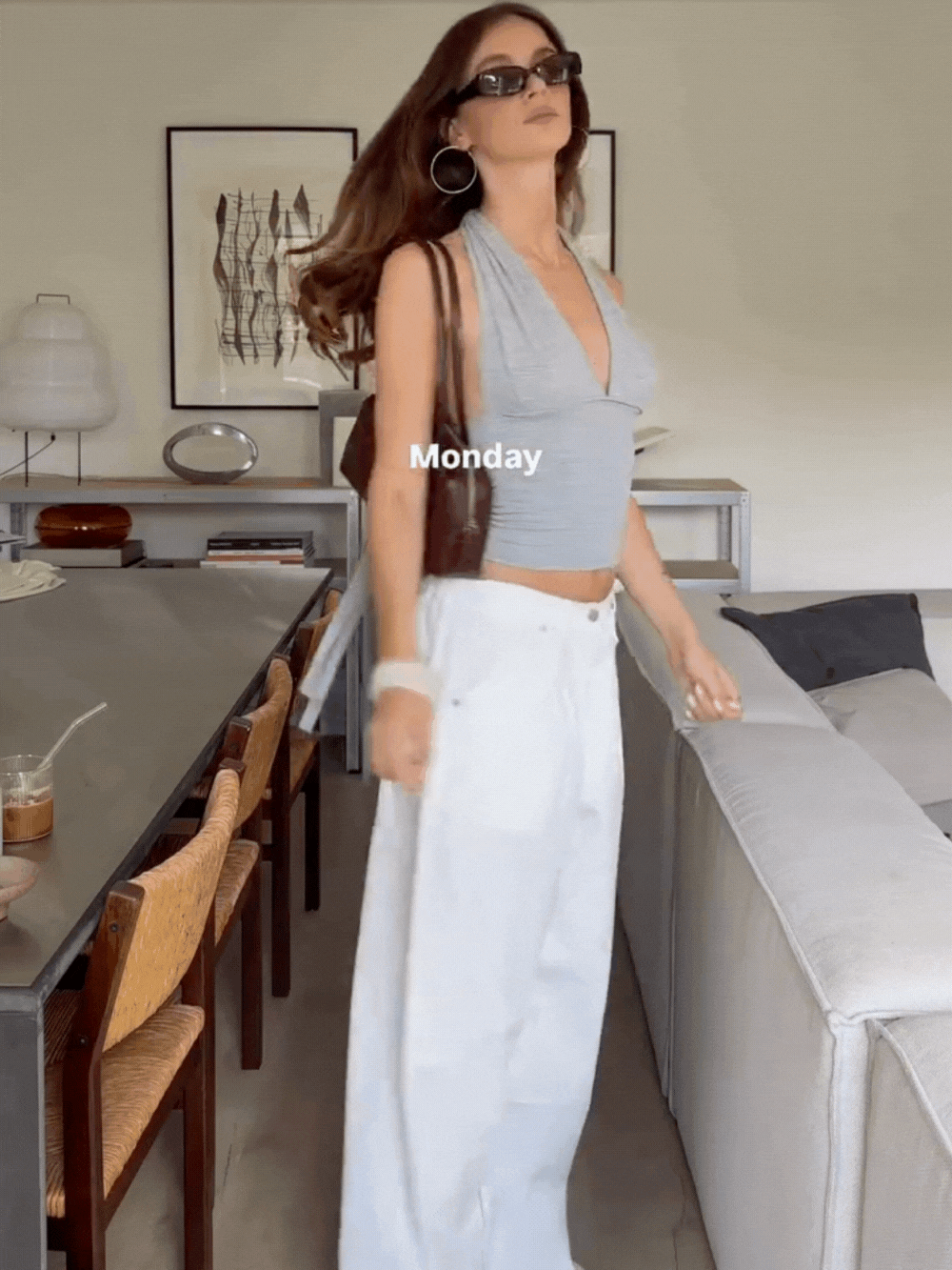 Deep Halter Neck Top Grey