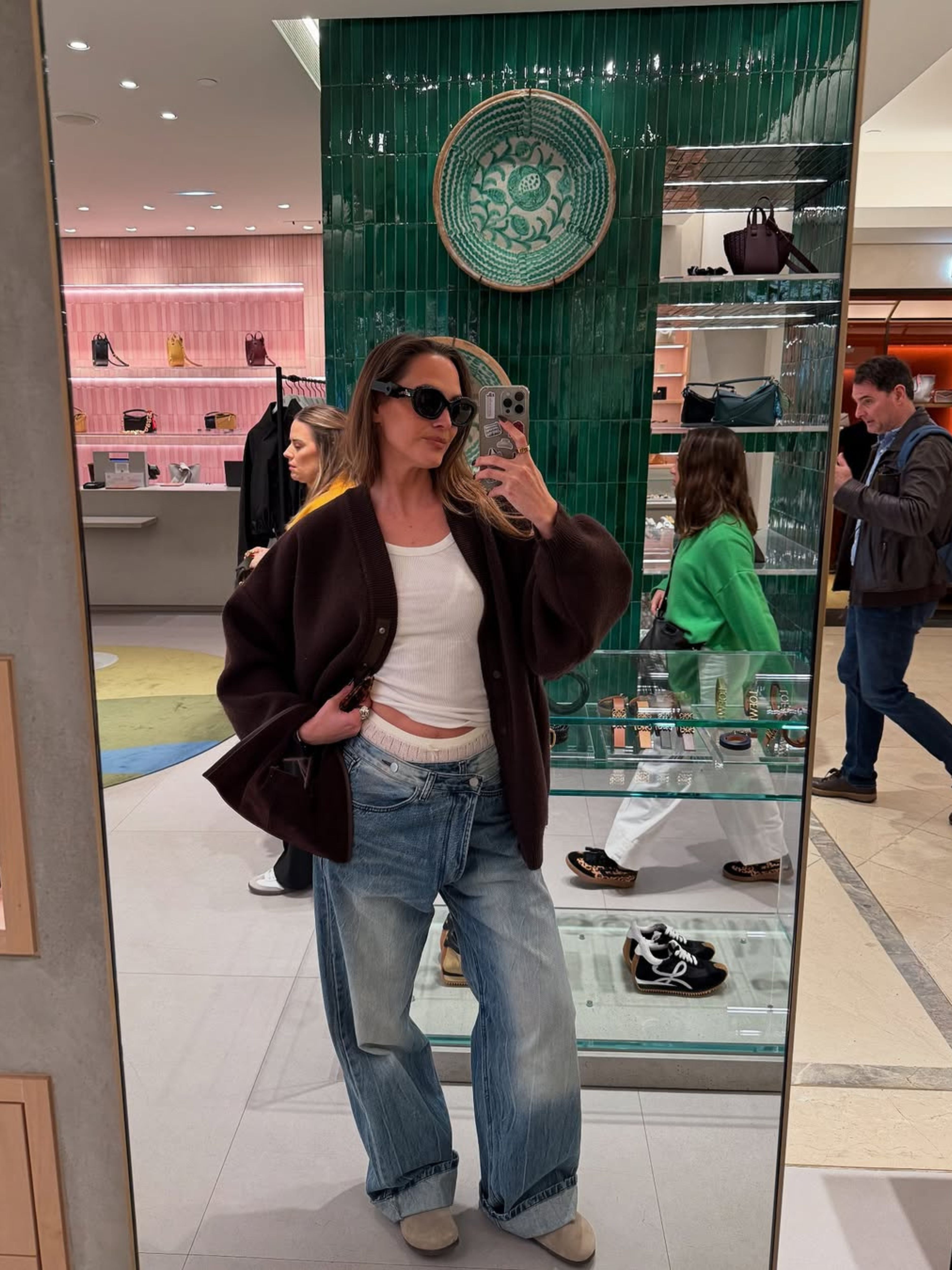 Oversized Press Button Cardigan Brown