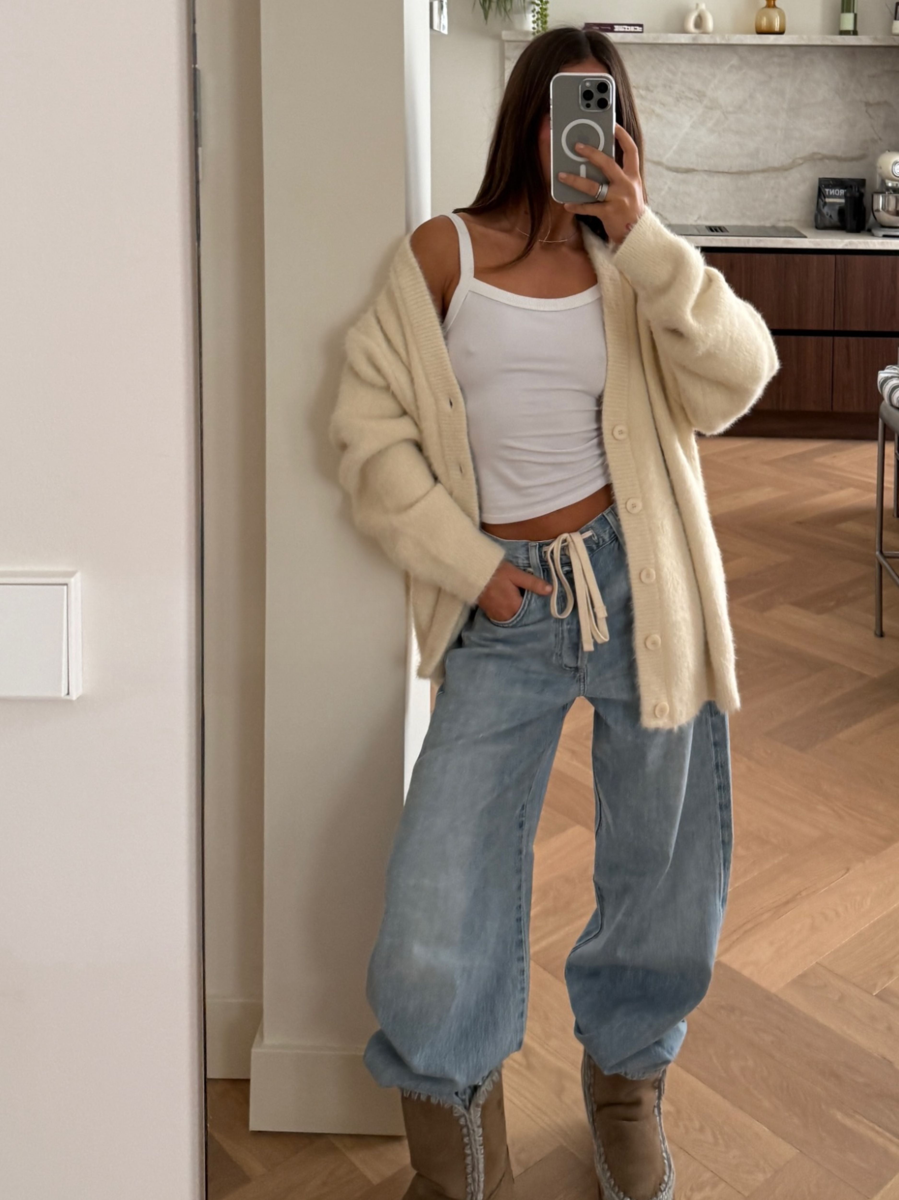 Buttoned Fluffy Soft Cardigan Ivory