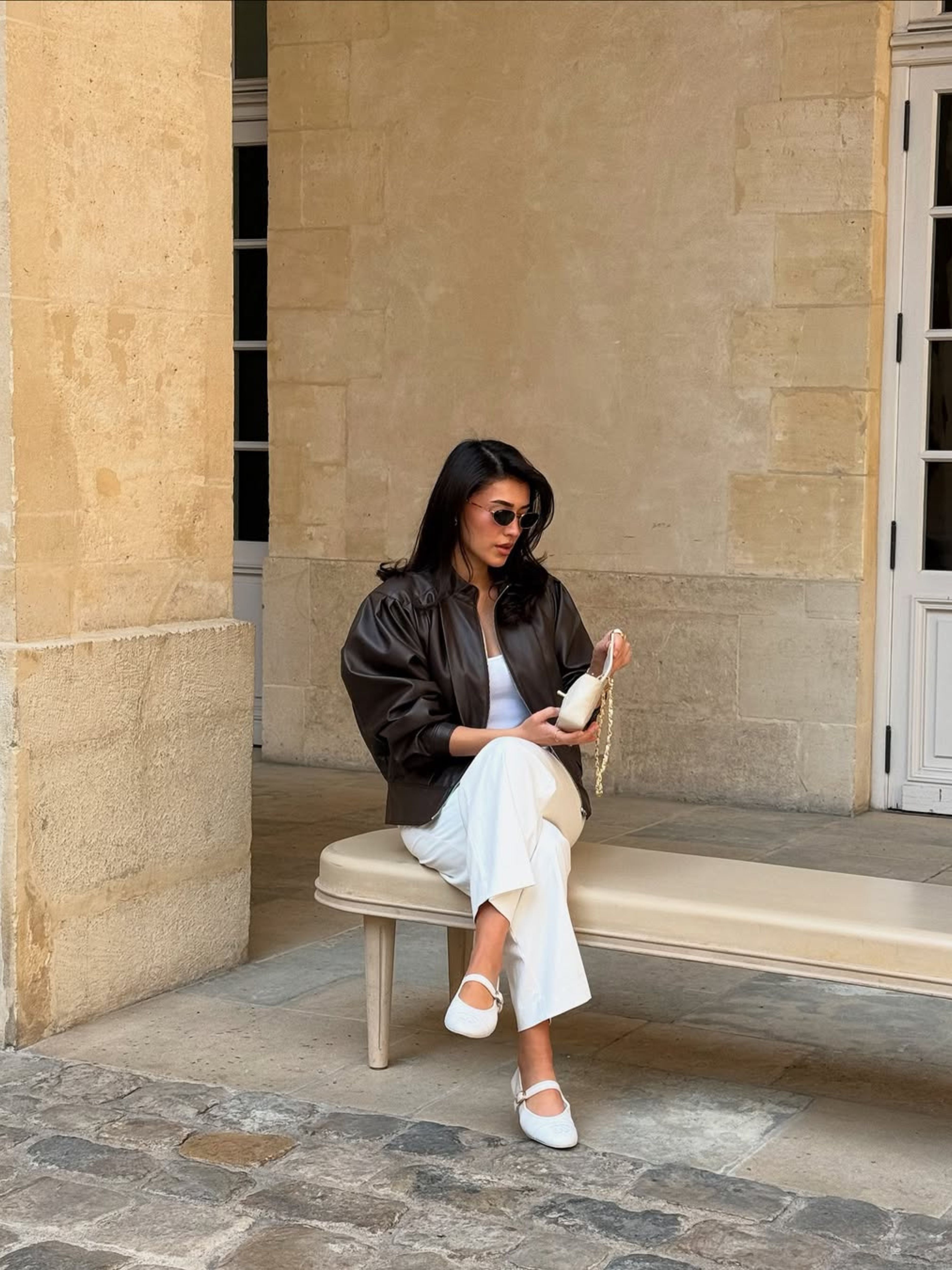 Front Pleated Faux Leather Jacket Brown