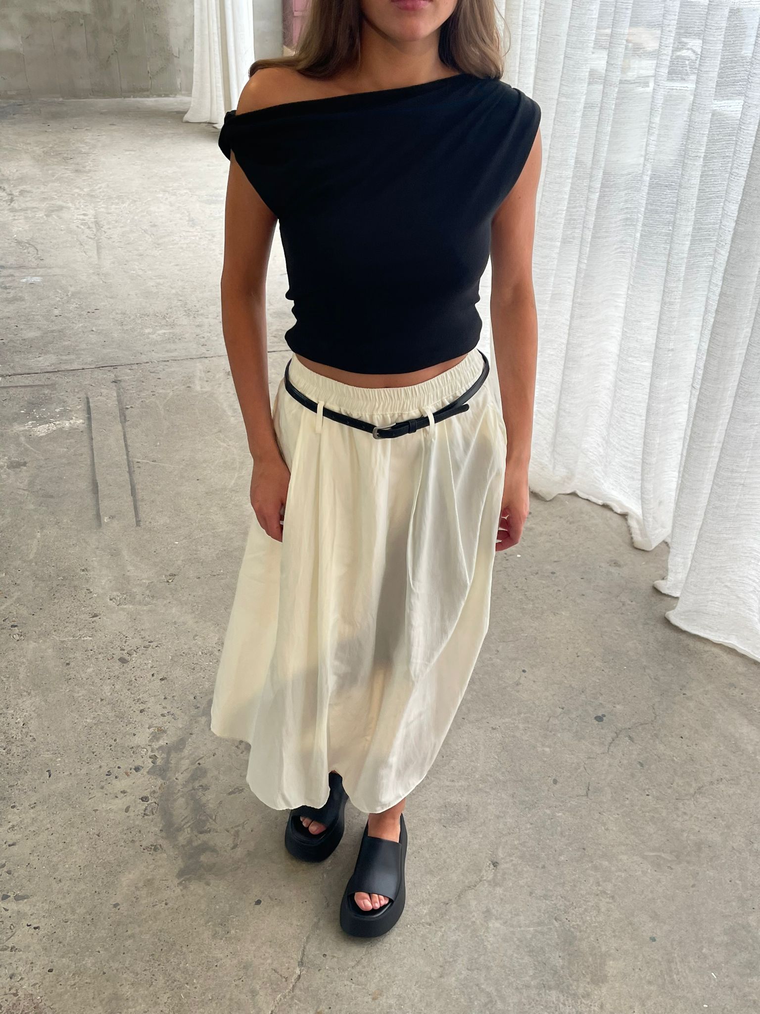 Long Belted Skirt Ivory