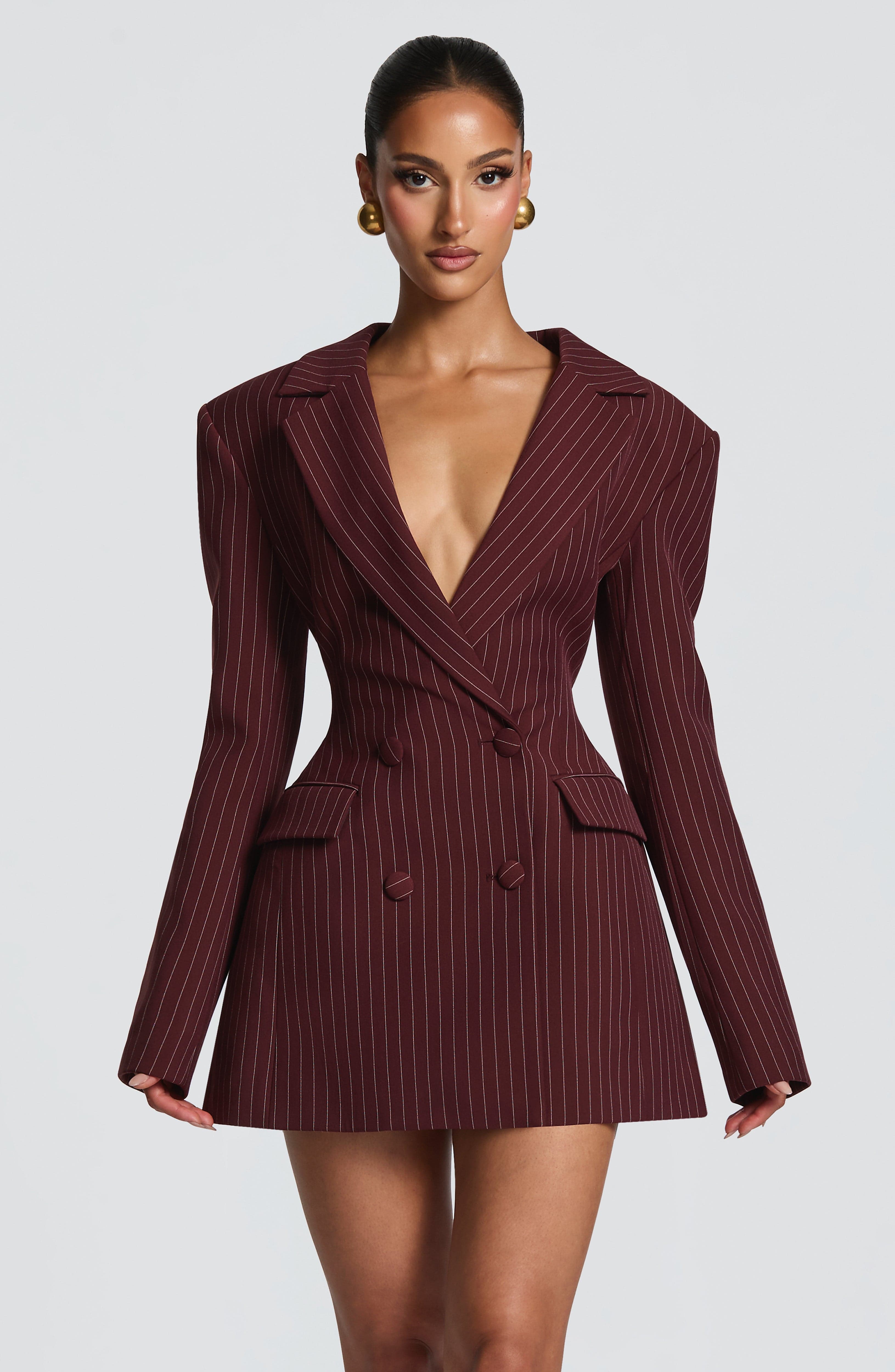 Elvira Mini Dress - Burgundy Pinstripe