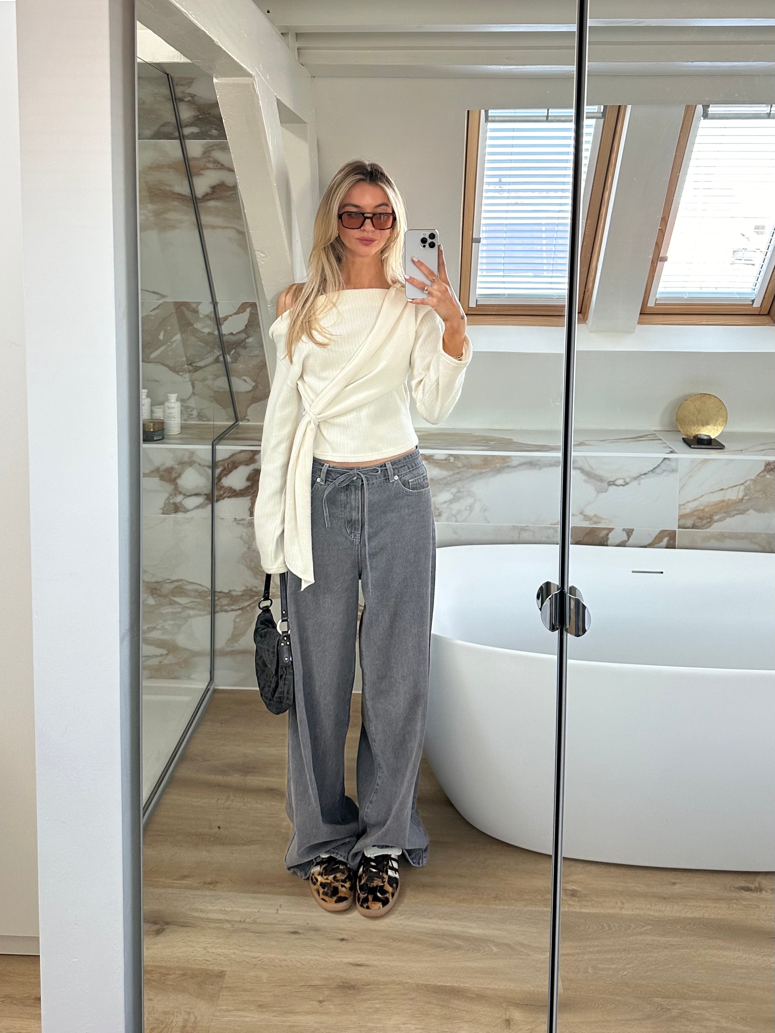 Draped Belted Top Ivory