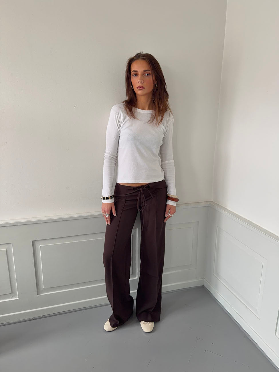 Nula suit pants with tie belt - Dark brown