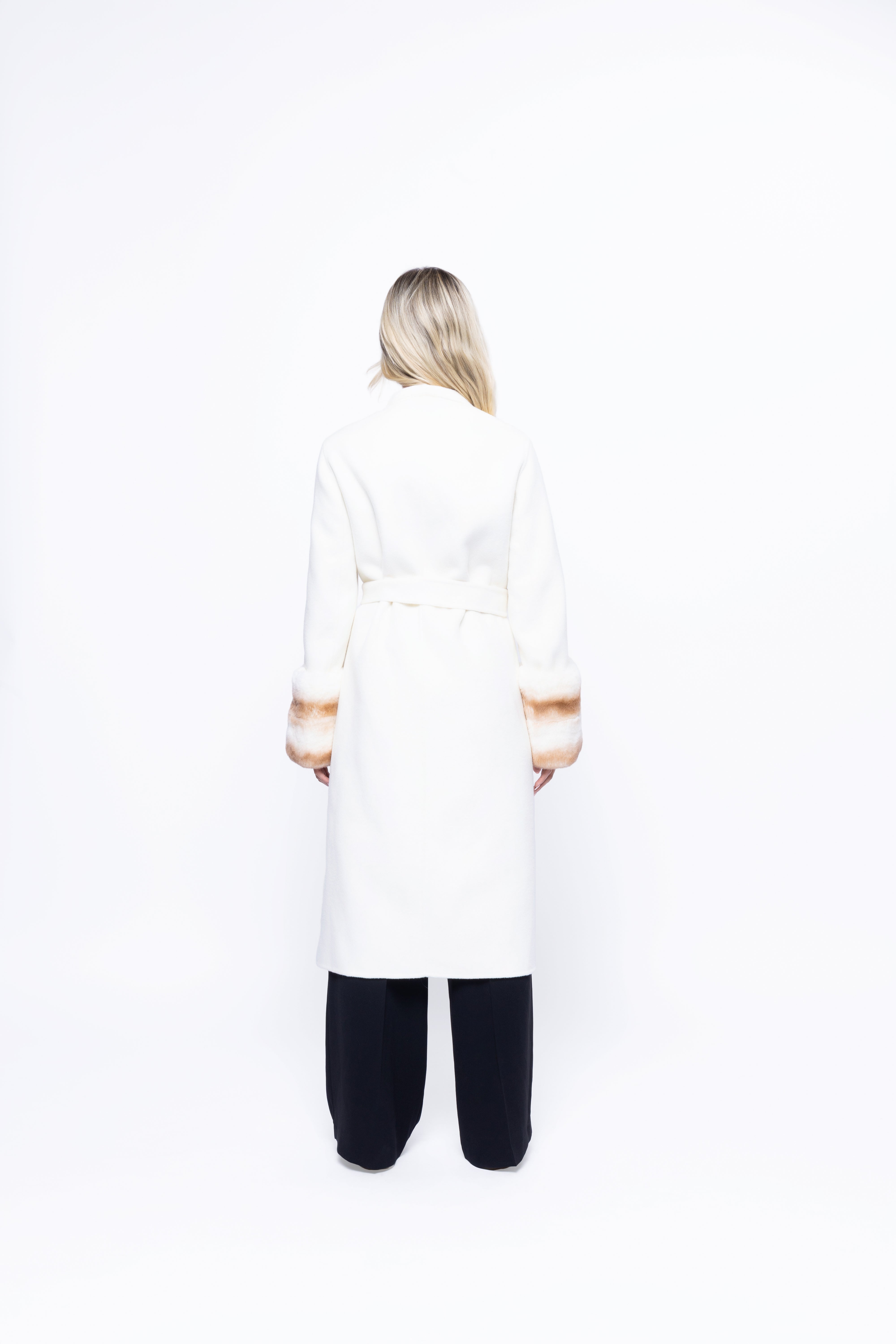 Aurelia Wool Coat with Fur Cuffs – White