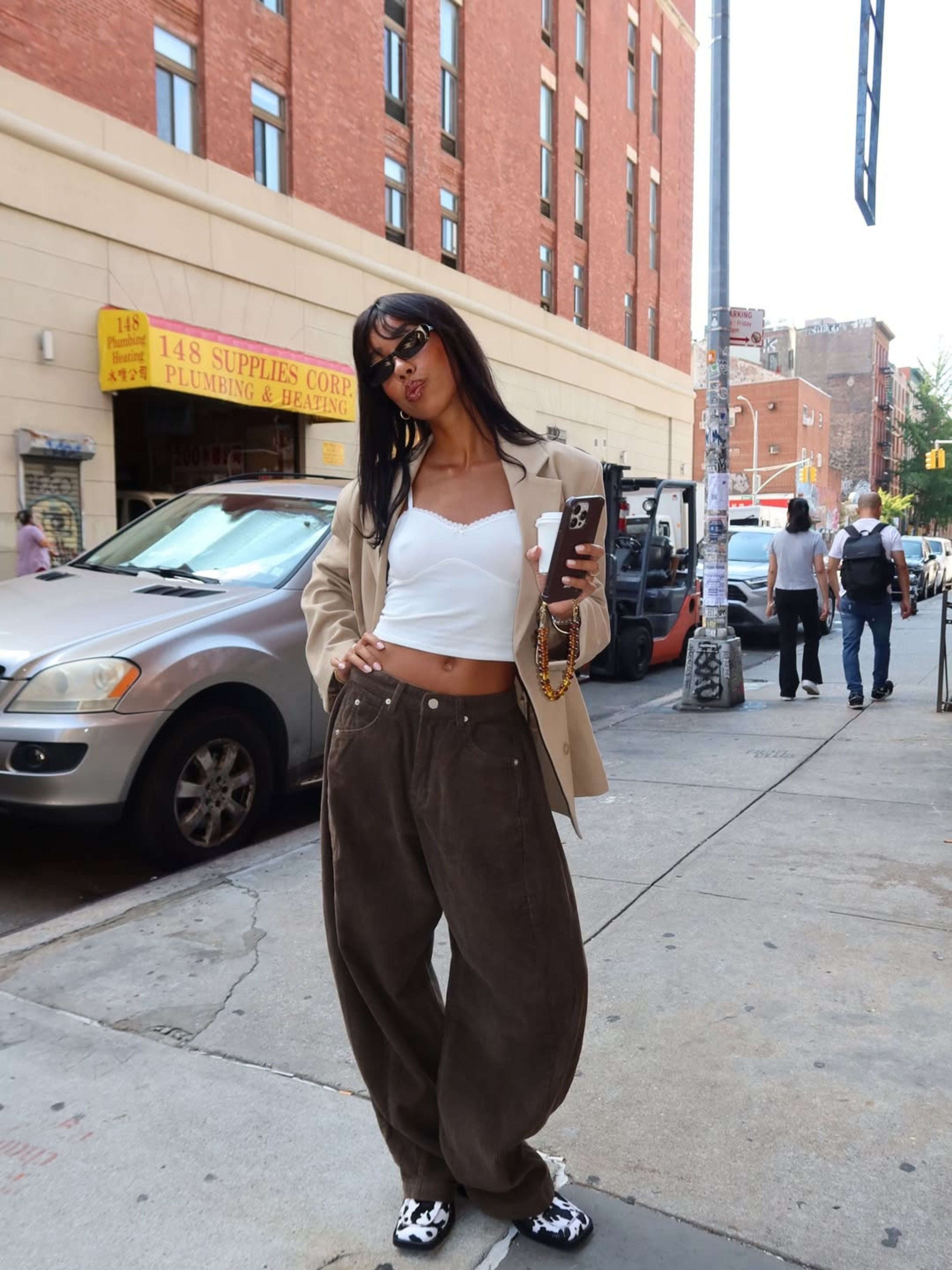 Baggy Wide Leg Corduroy Pants Khaki Brown