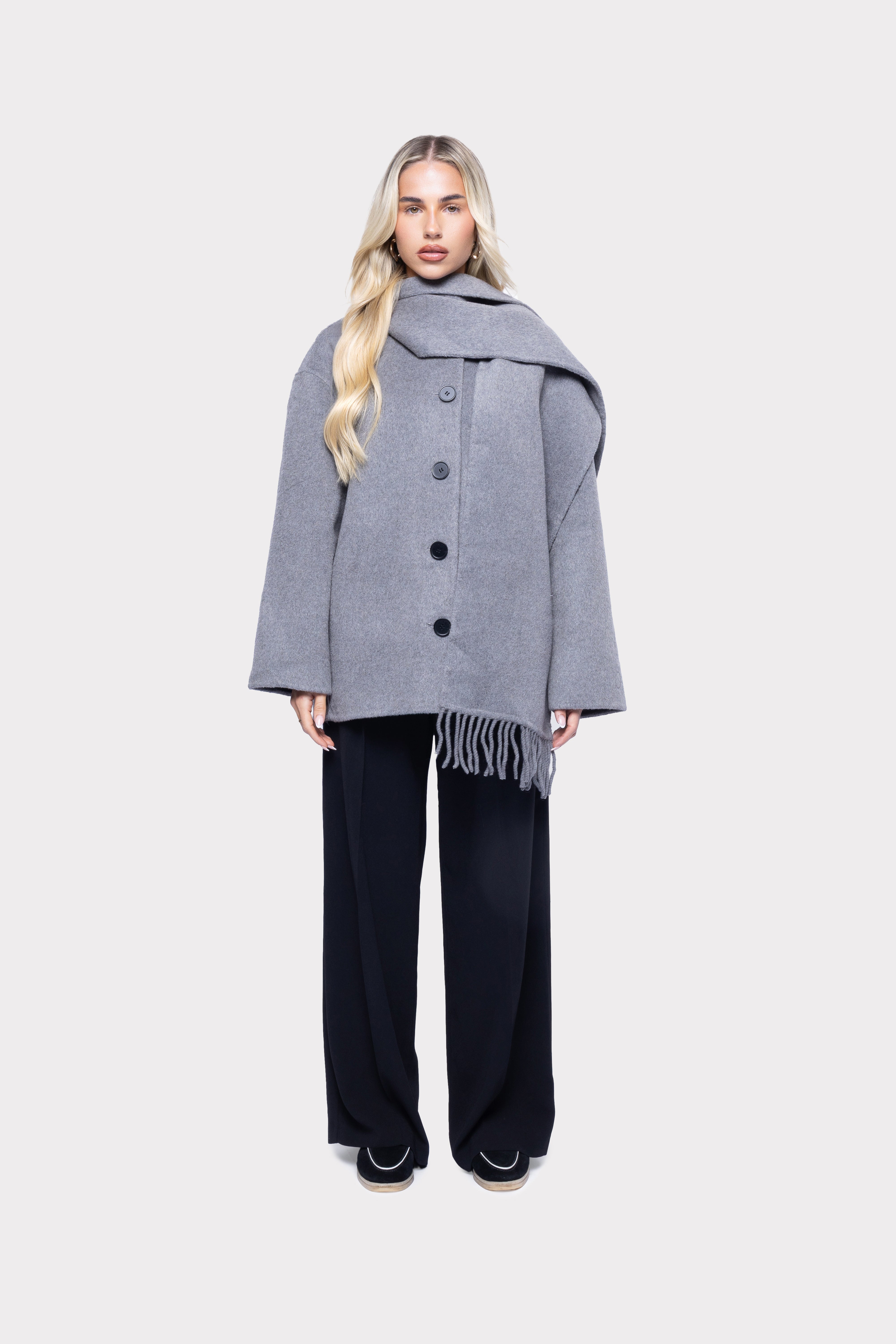 Siena Wool Coat with Scarf Gray