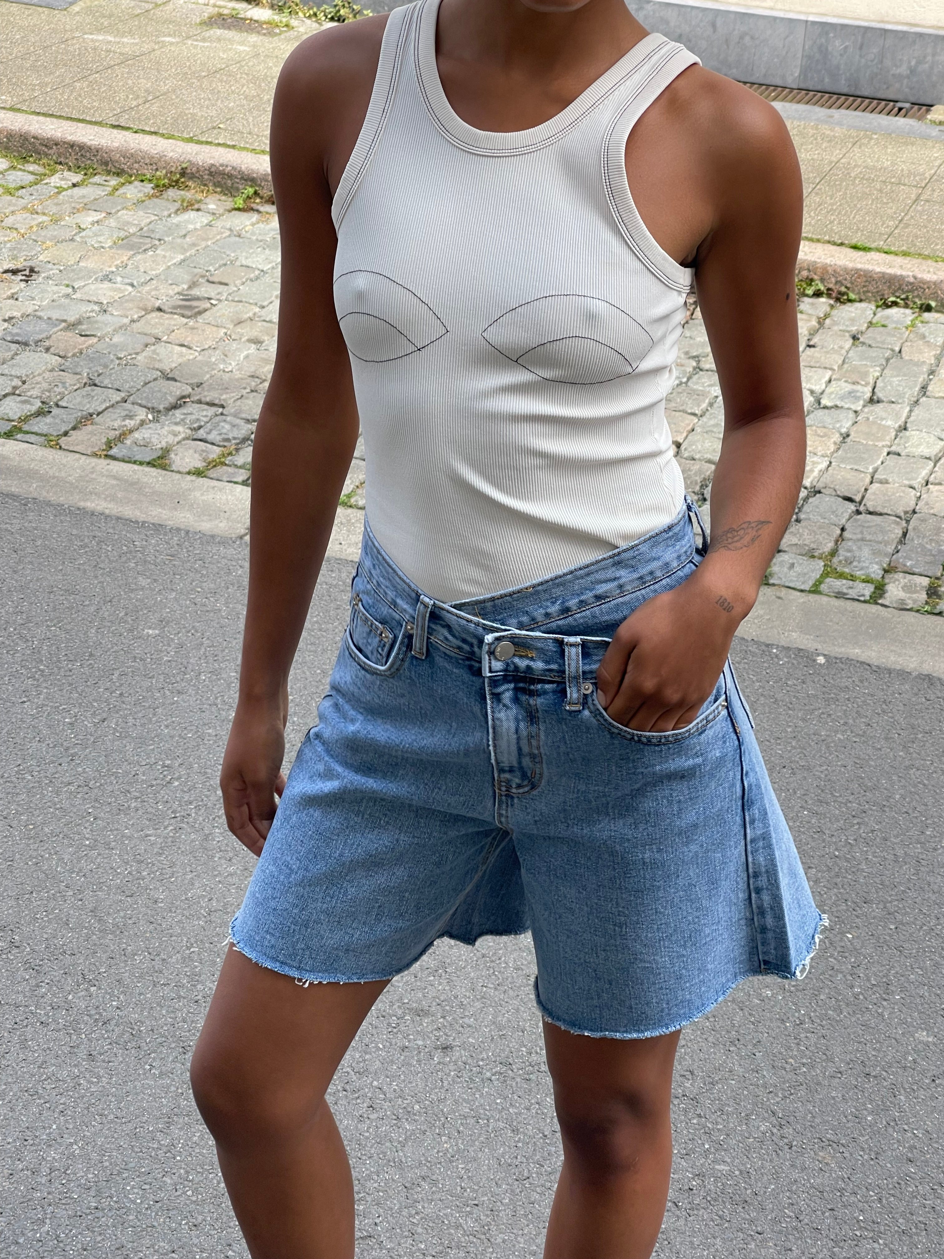 Criss Cross Denim Shorts Blue