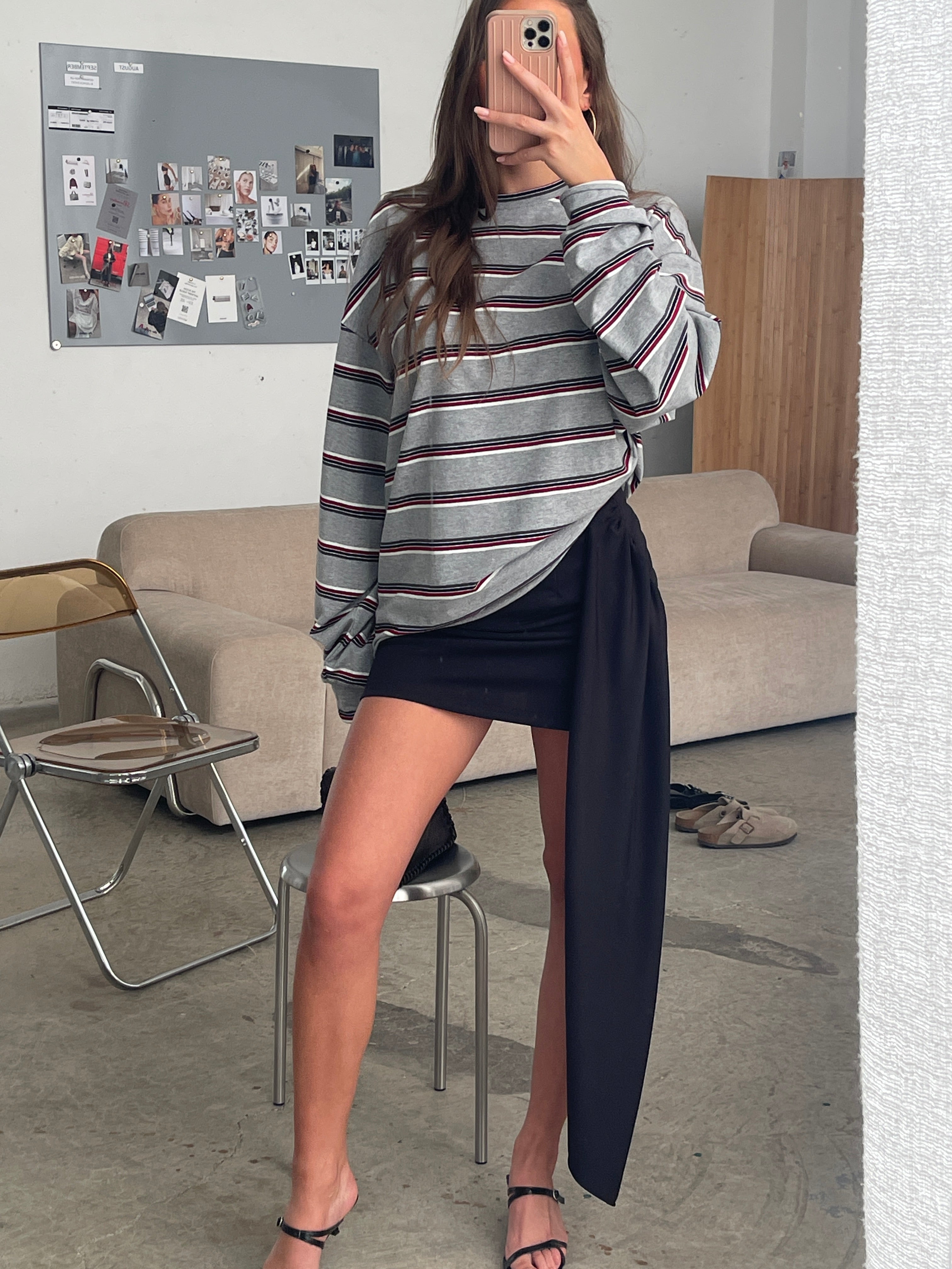 Draped Belted Mini Skirt Black