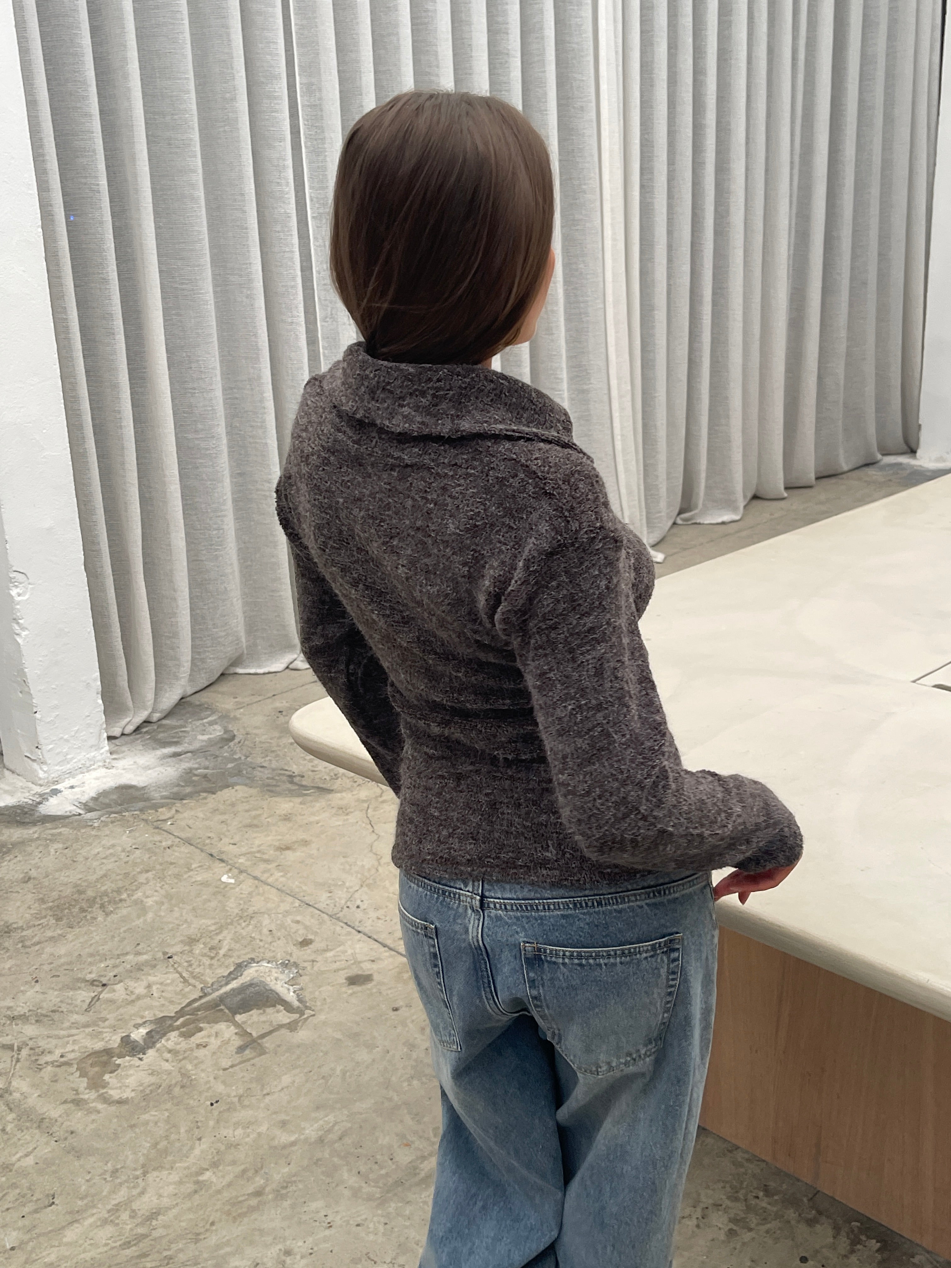 Geknöpfter Rollkragenpullover, meliertes Braun